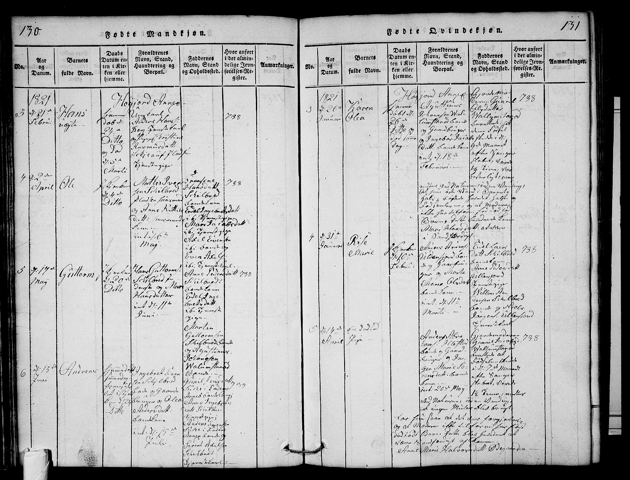 Andebu kirkebøker, AV/SAKO-A-336/G/Ga/L0001: Parish register (copy) no. I 1 /2, 1815-1823, p. 130-131