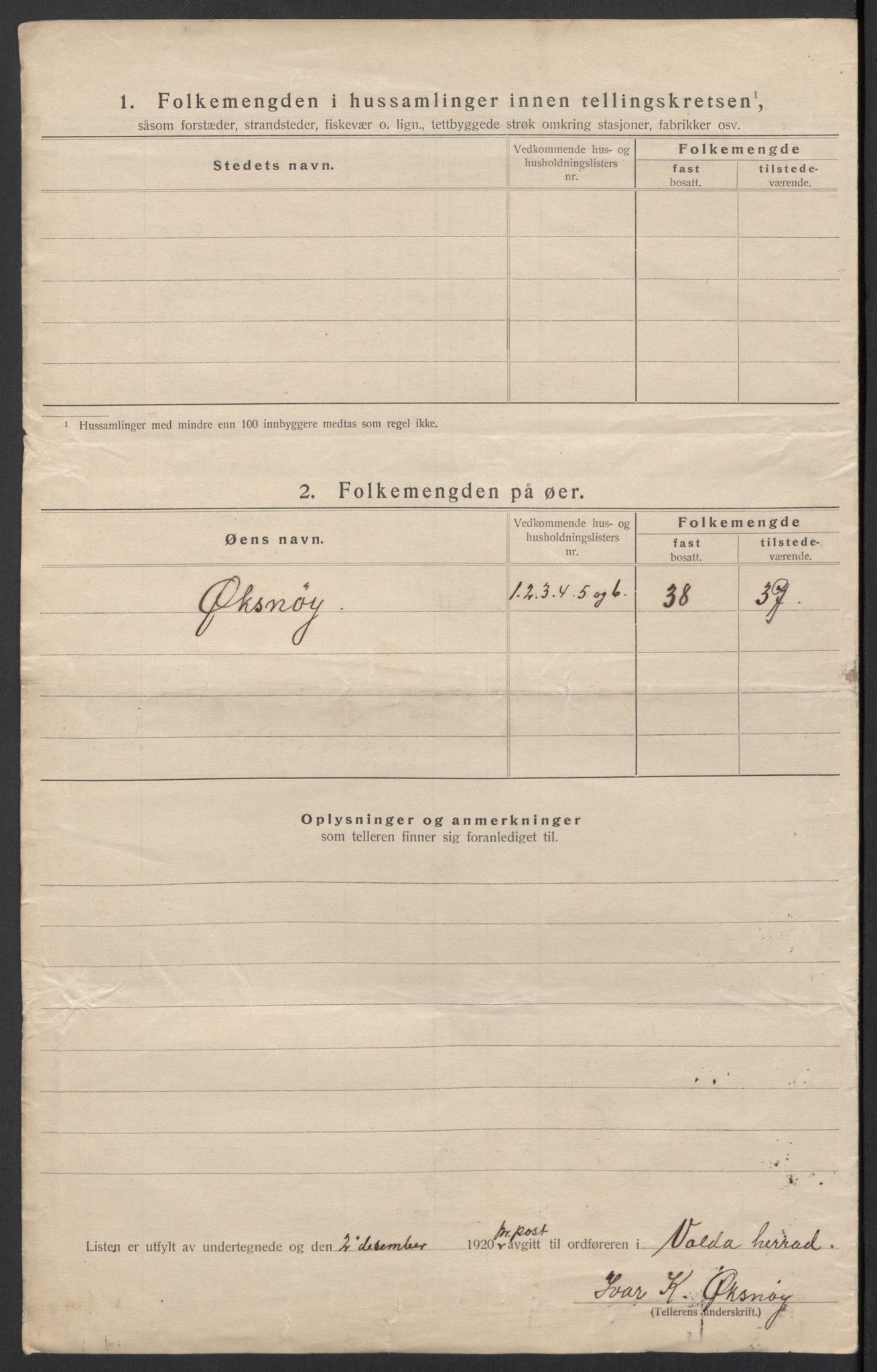 SAT, 1920 census for Volda, 1920, p. 8