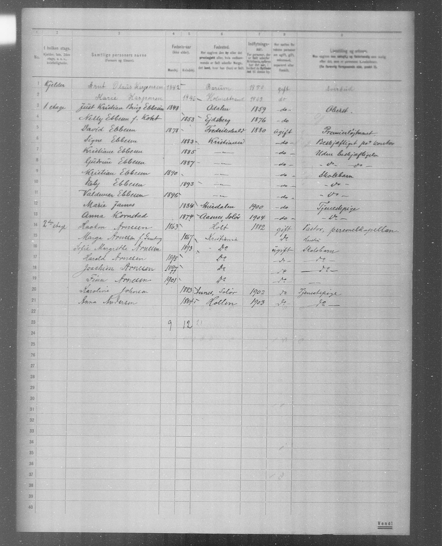 OBA, Municipal Census 1904 for Kristiania, 1904, p. 4907