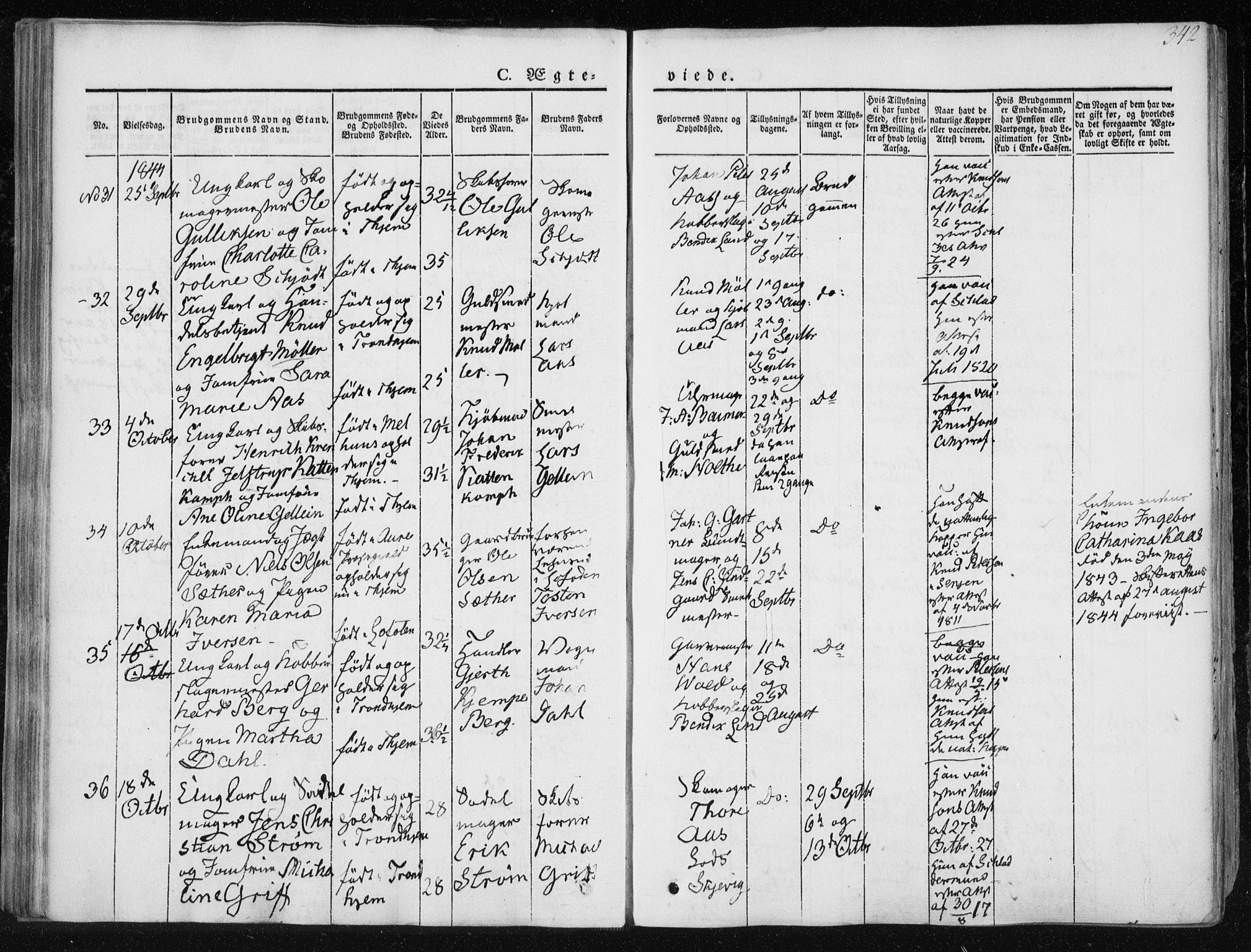 Ministerialprotokoller, klokkerbøker og fødselsregistre - Sør-Trøndelag, SAT/A-1456/601/L0049: Parish register (official) no. 601A17, 1839-1847, p. 342