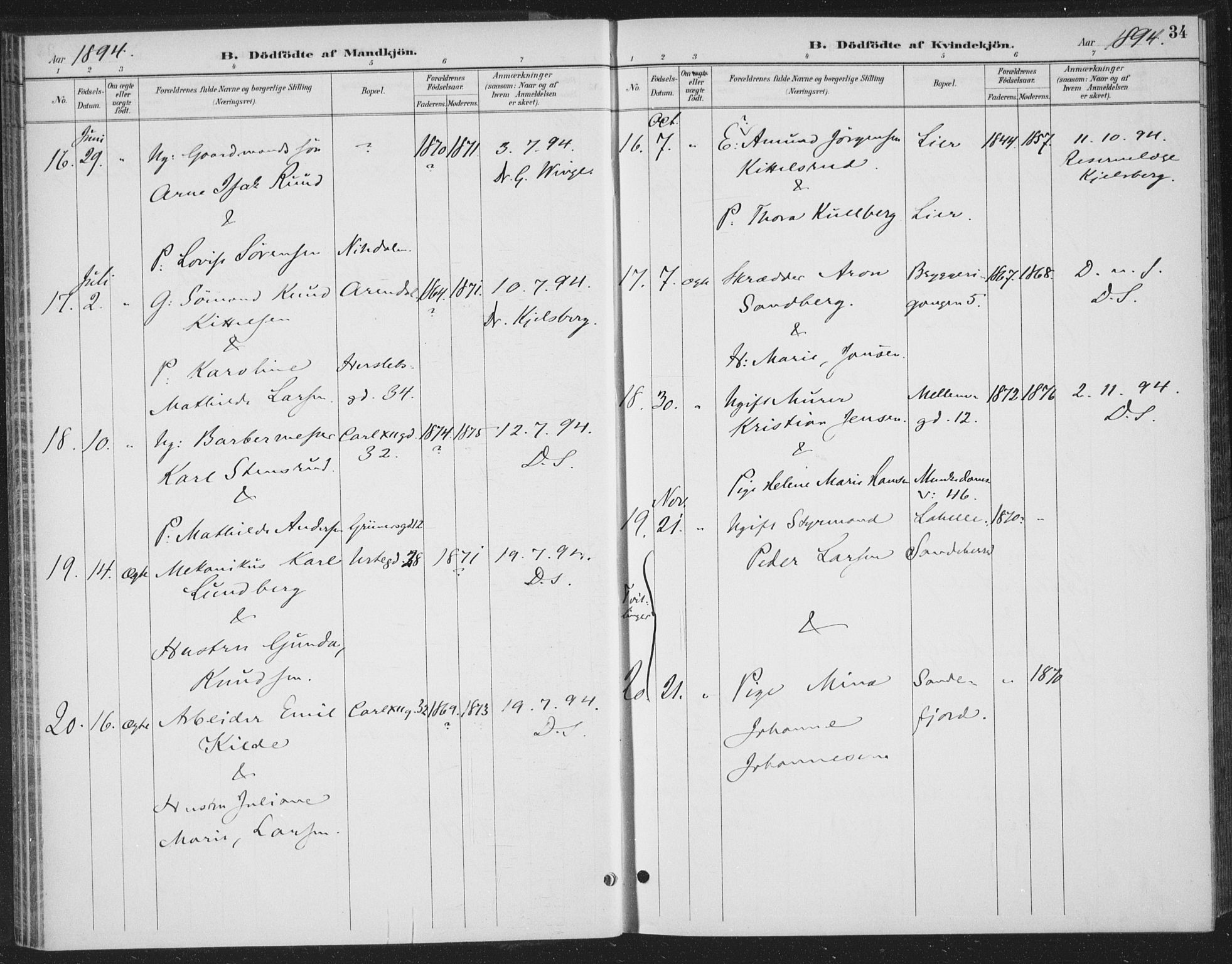 Rikshospitalet prestekontor Kirkebøker, AV/SAO-A-10309b/F/L0010: Parish register (official) no. 10, 1888-1912, p. 34