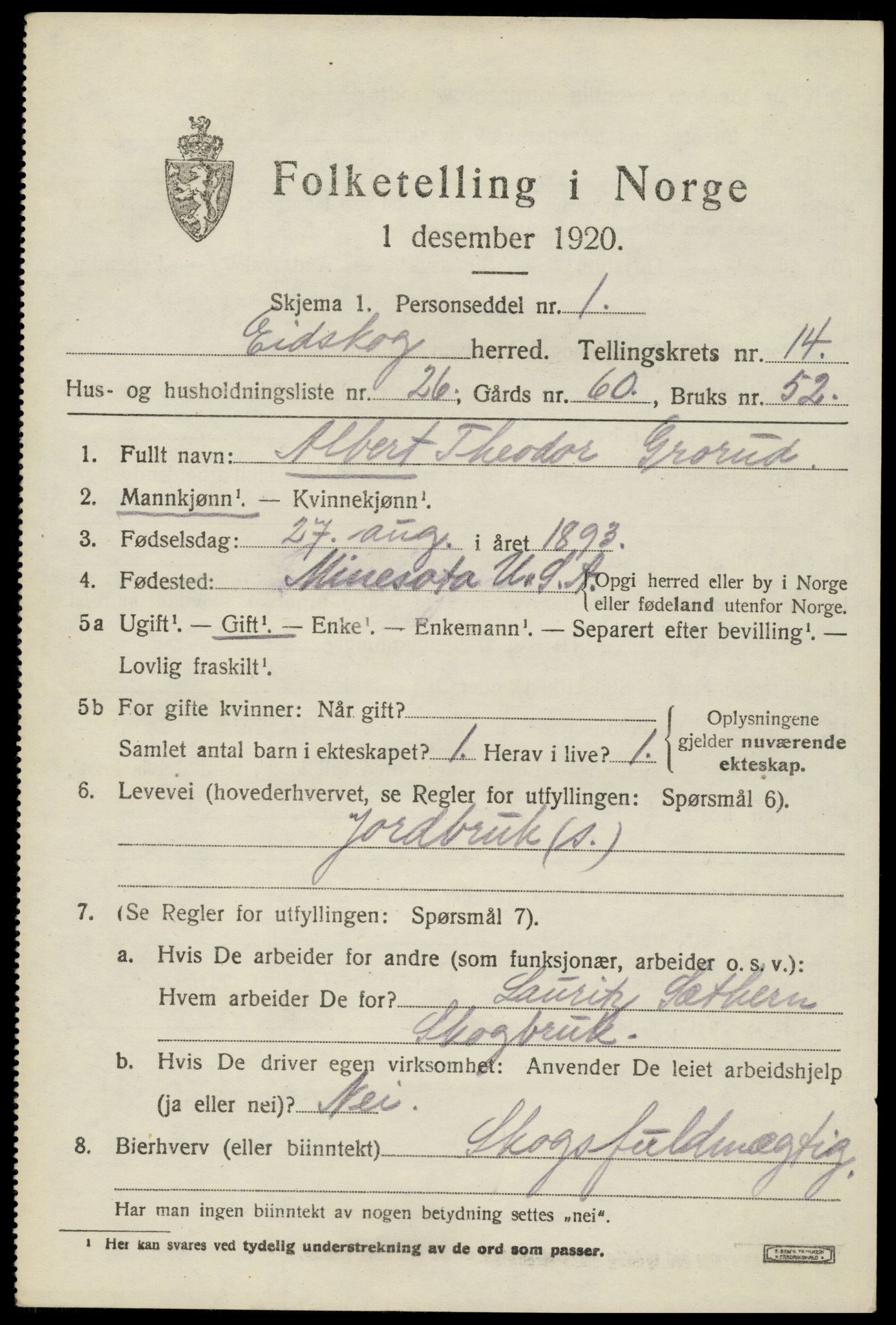 SAH, 1920 census for Eidskog, 1920, p. 13643