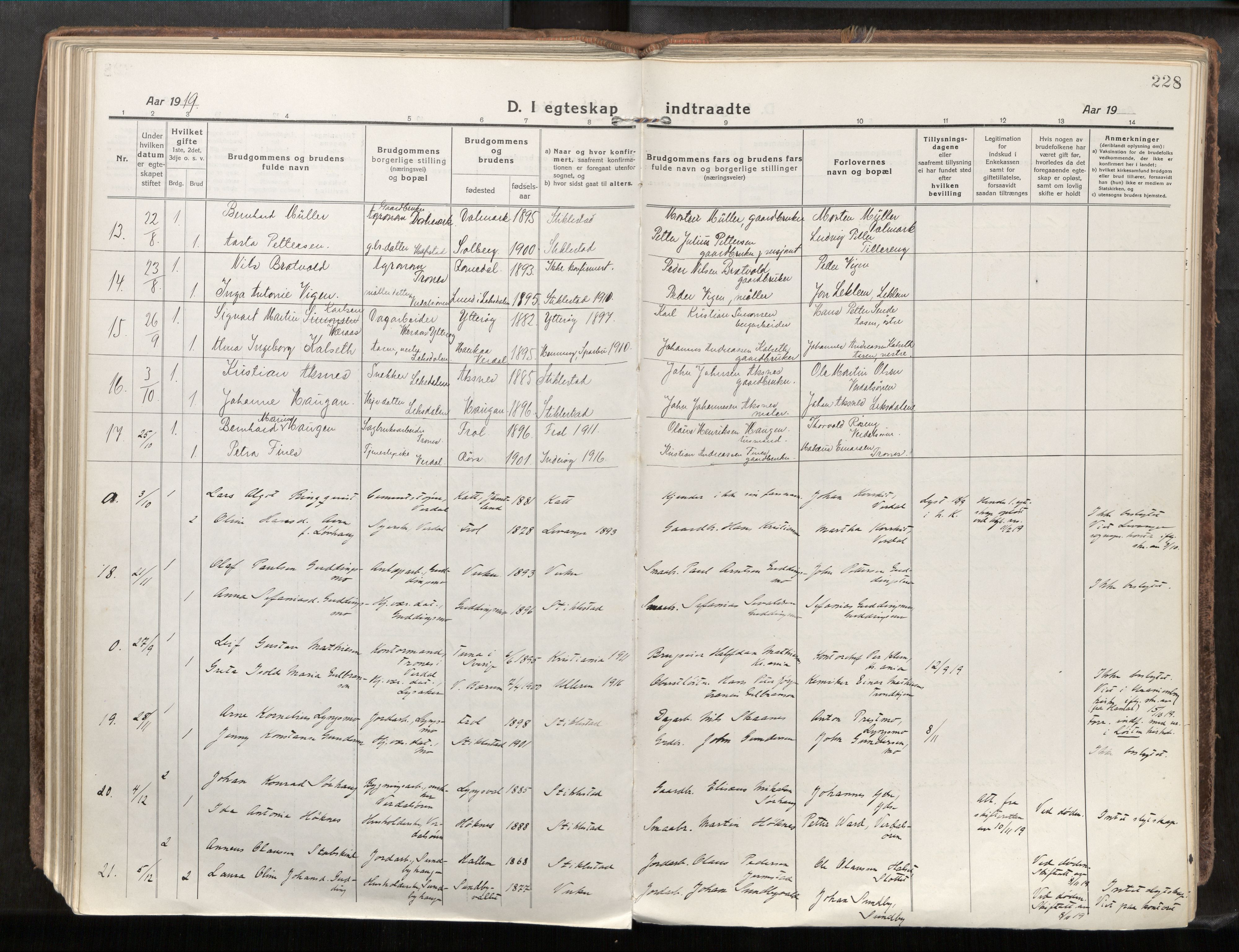 Verdal sokneprestkontor, SAT/A-1156/2/H/Haa/L0001: Parish register (official) no. 1, 1917-1932, p. 228