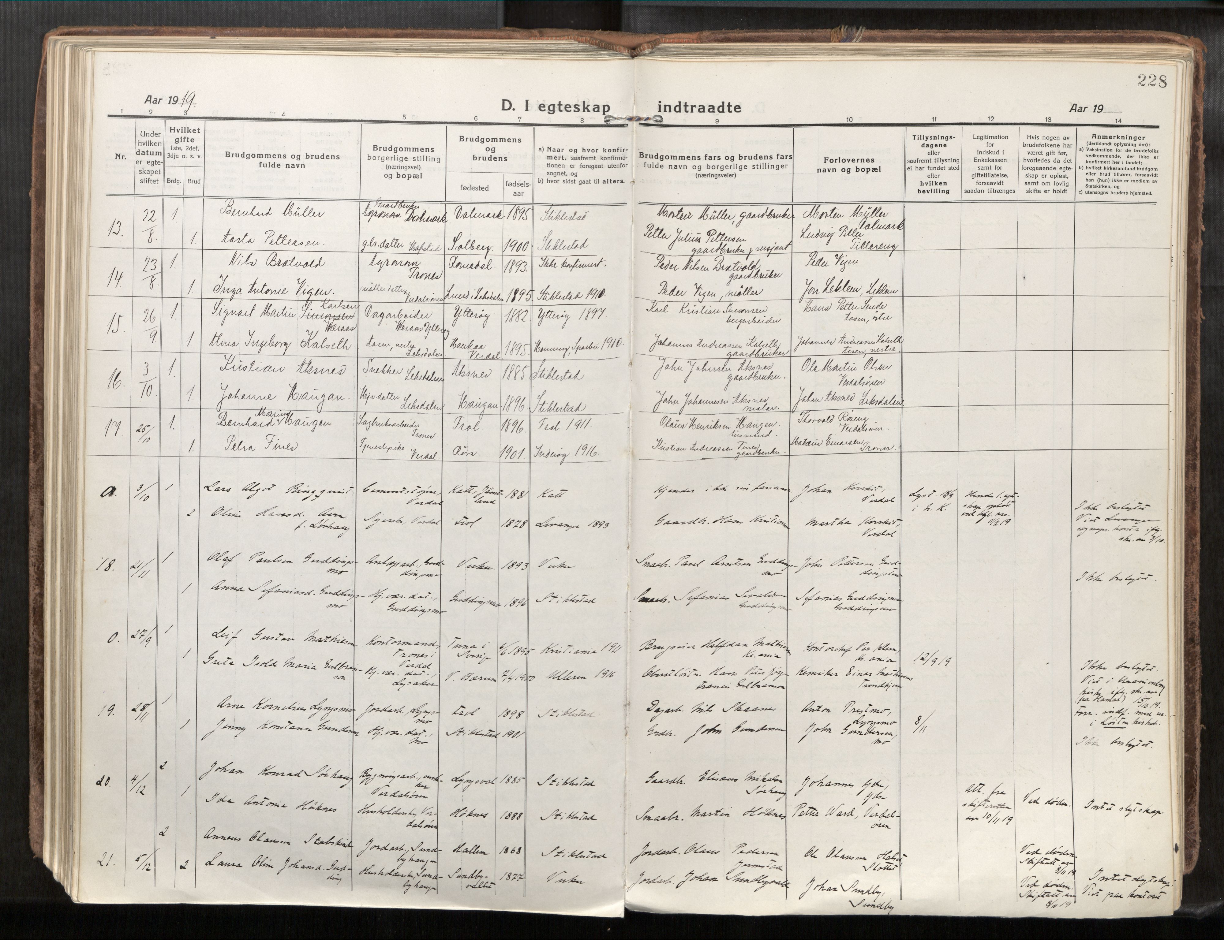 Verdal sokneprestkontor, AV/SAT-A-1156/2/H/Haa/L0001: Parish register (official) no. 1, 1917-1932, p. 228