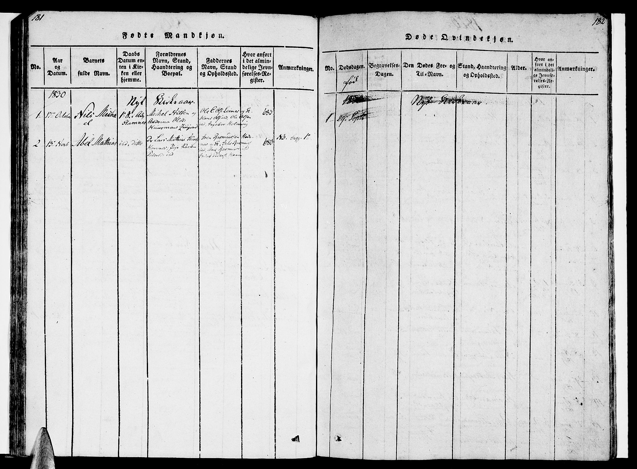 Ministerialprotokoller, klokkerbøker og fødselsregistre - Nordland, SAT/A-1459/830/L0445: Parish register (official) no. 830A09, 1820-1830, p. 181-182