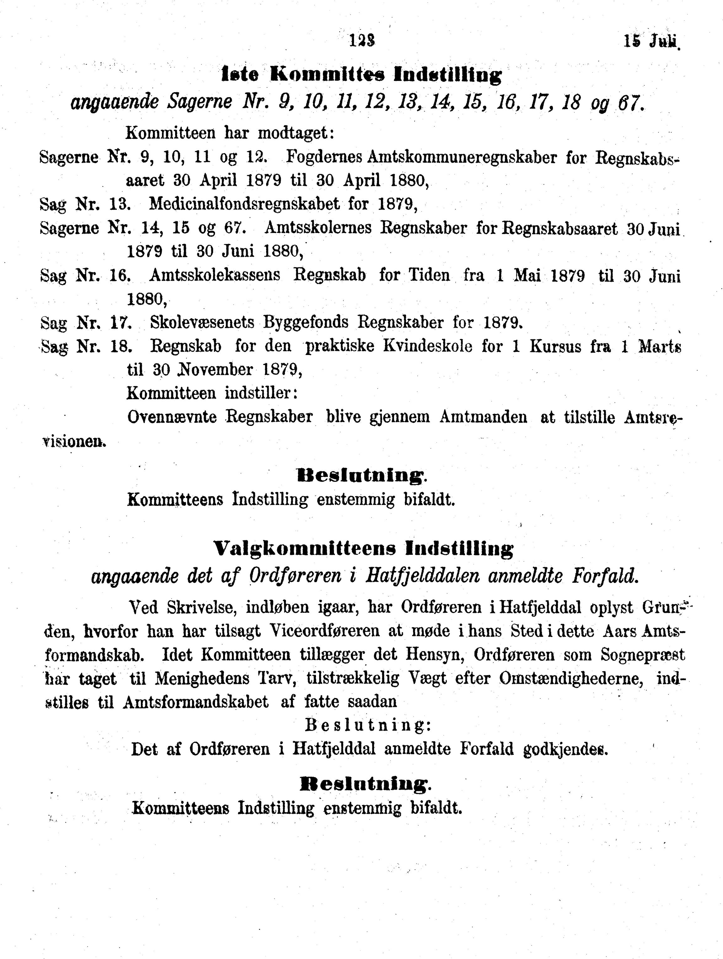 Nordland Fylkeskommune. Fylkestinget, AIN/NFK-17/176/A/Ac/L0010: Fylkestingsforhandlinger 1874-1880, 1874-1880