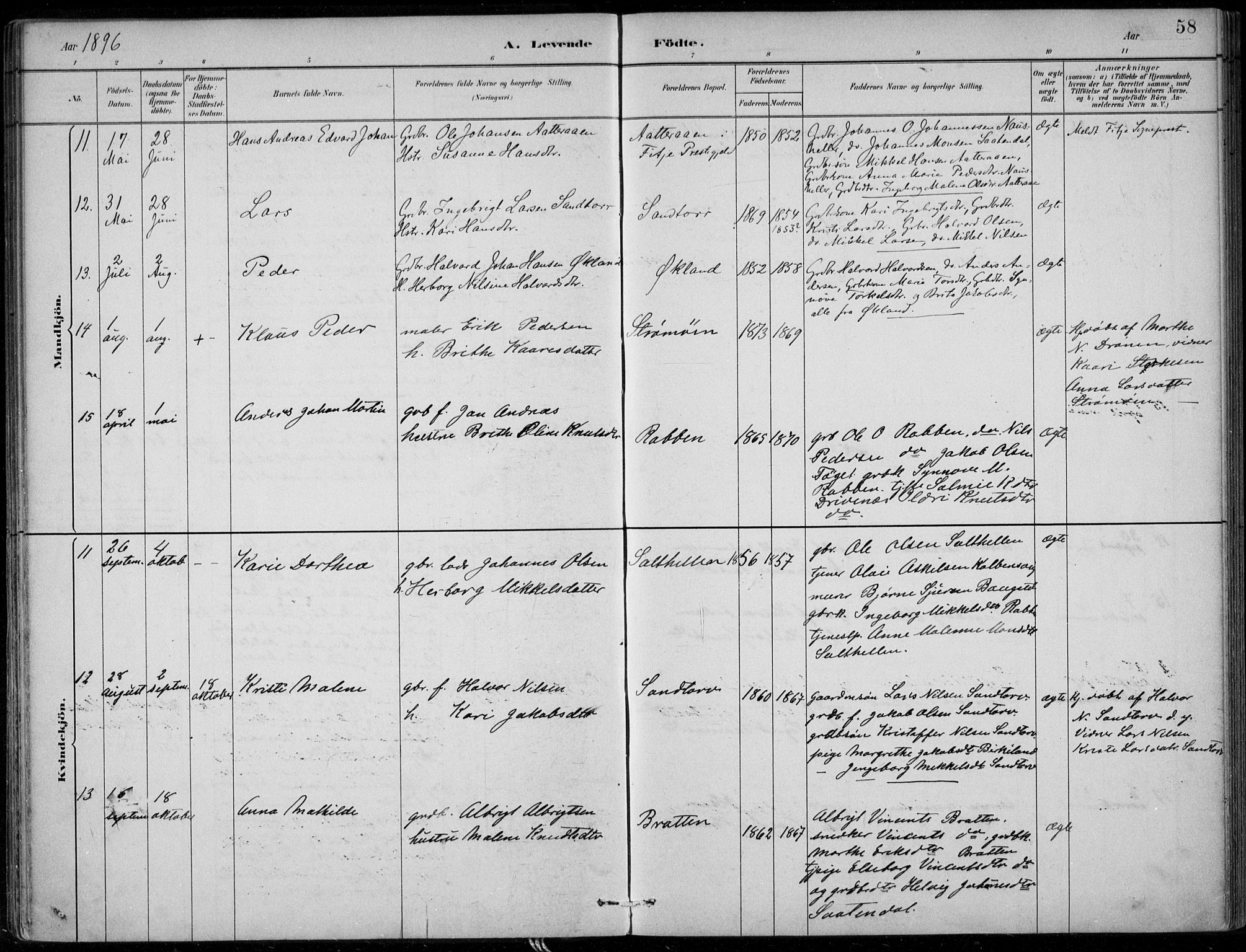 Sund sokneprestembete, SAB/A-99930: Parish register (official) no. C  1, 1882-1899, p. 58