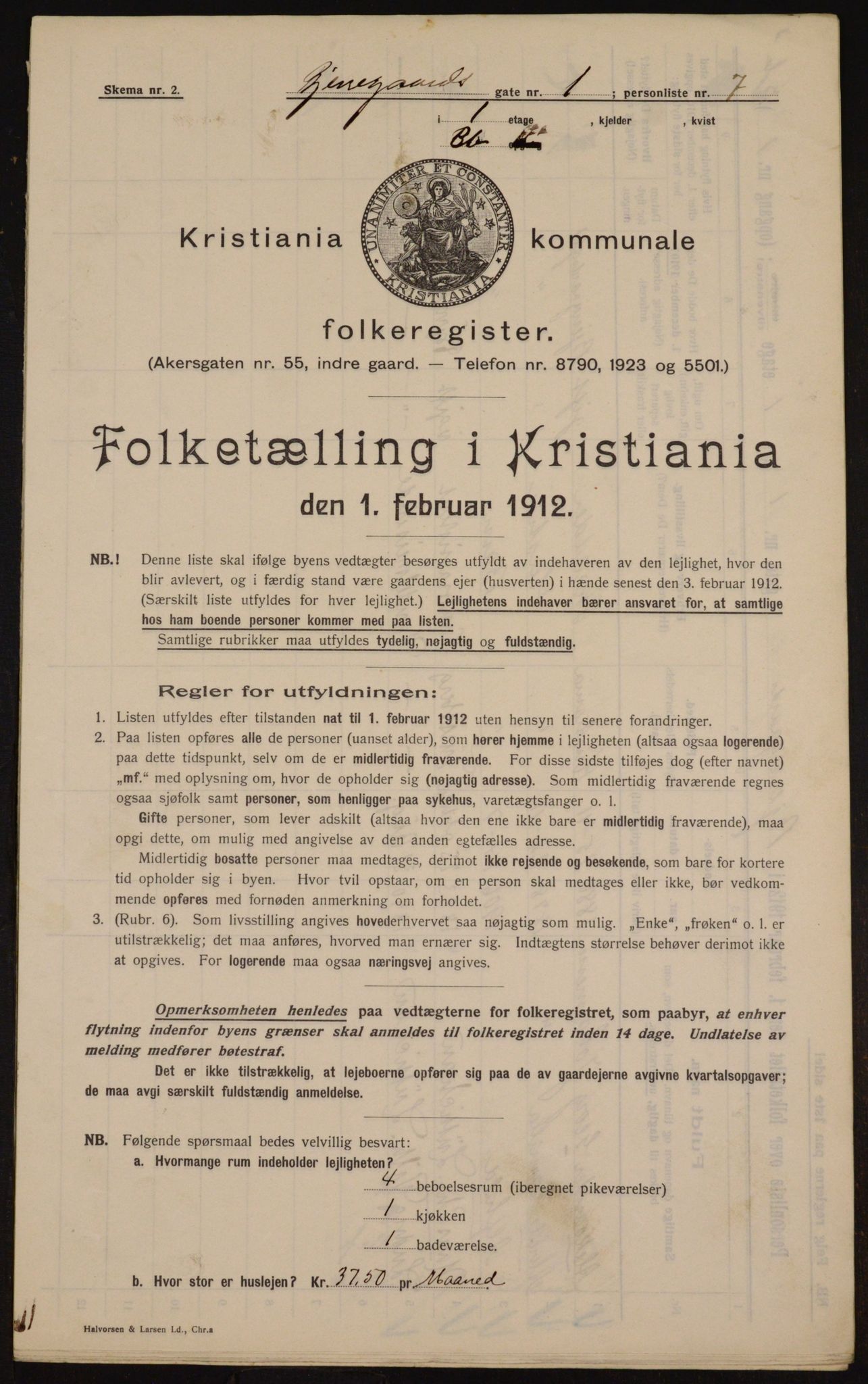 OBA, Municipal Census 1912 for Kristiania, 1912, p. 5344