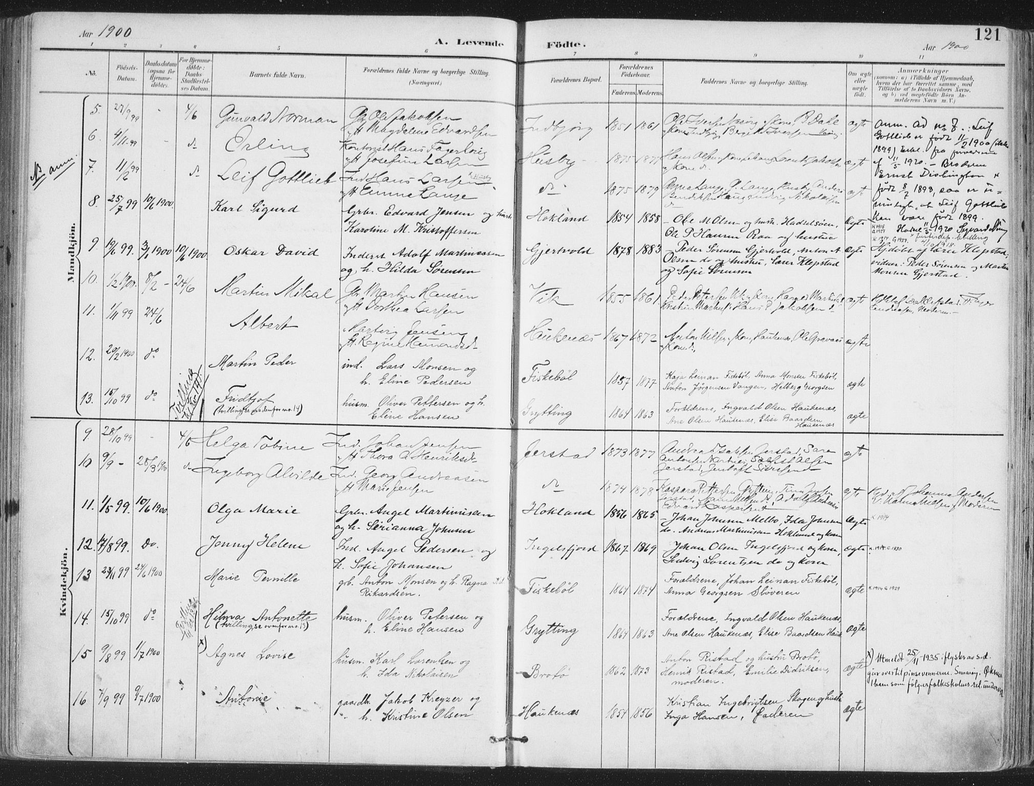 Ministerialprotokoller, klokkerbøker og fødselsregistre - Nordland, SAT/A-1459/888/L1246: Parish register (official) no. 888A12, 1891-1903, p. 121
