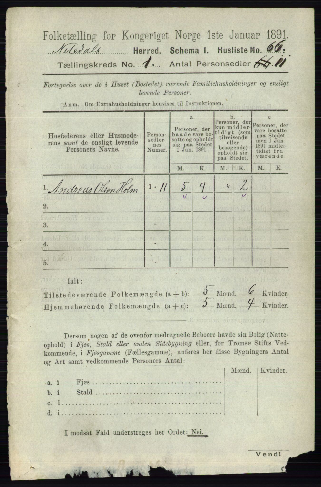 RA, 1891 census for 0233 Nittedal, 1891, p. 86