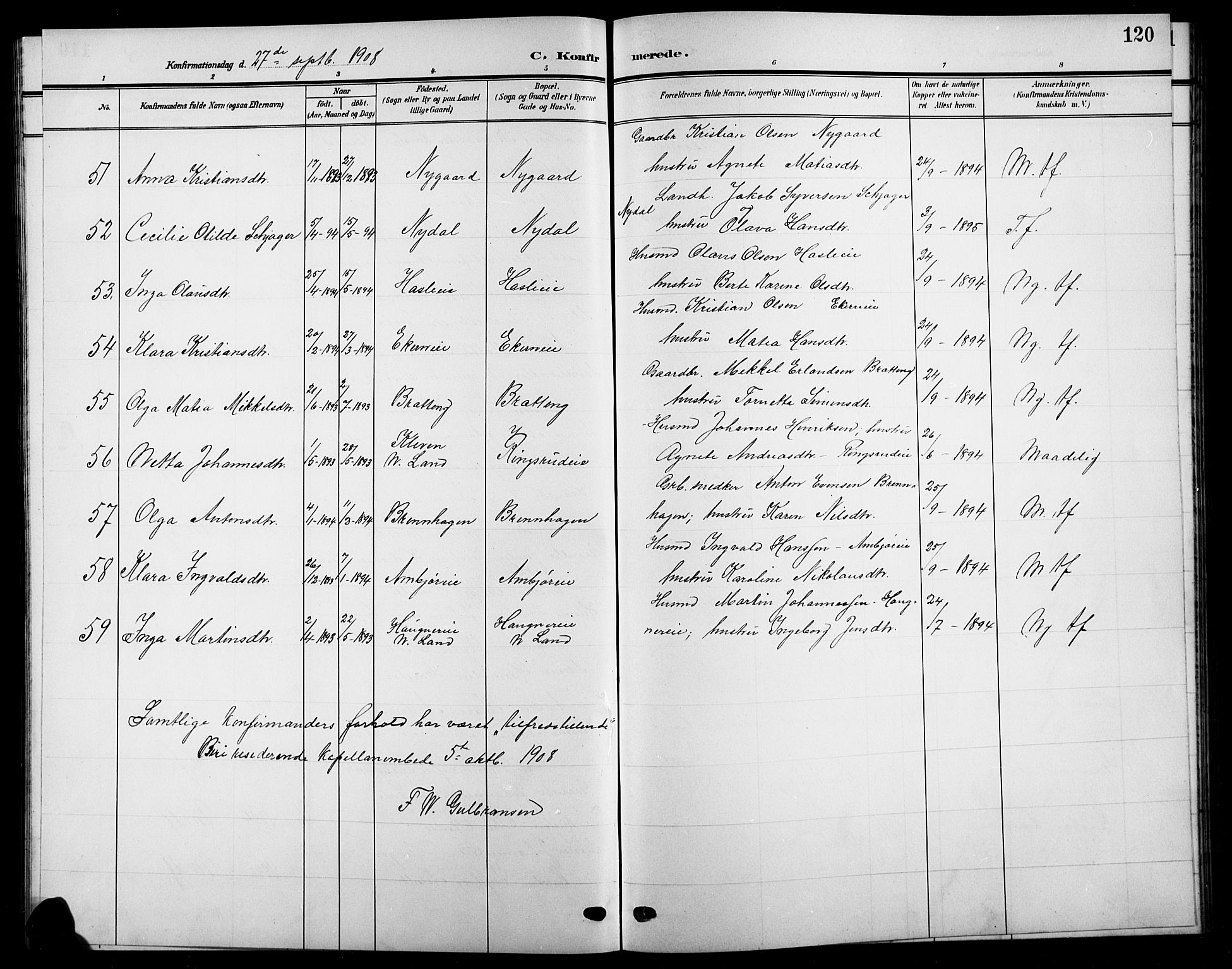 Biri prestekontor, SAH/PREST-096/H/Ha/Hab/L0005: Parish register (copy) no. 5, 1906-1919, p. 120