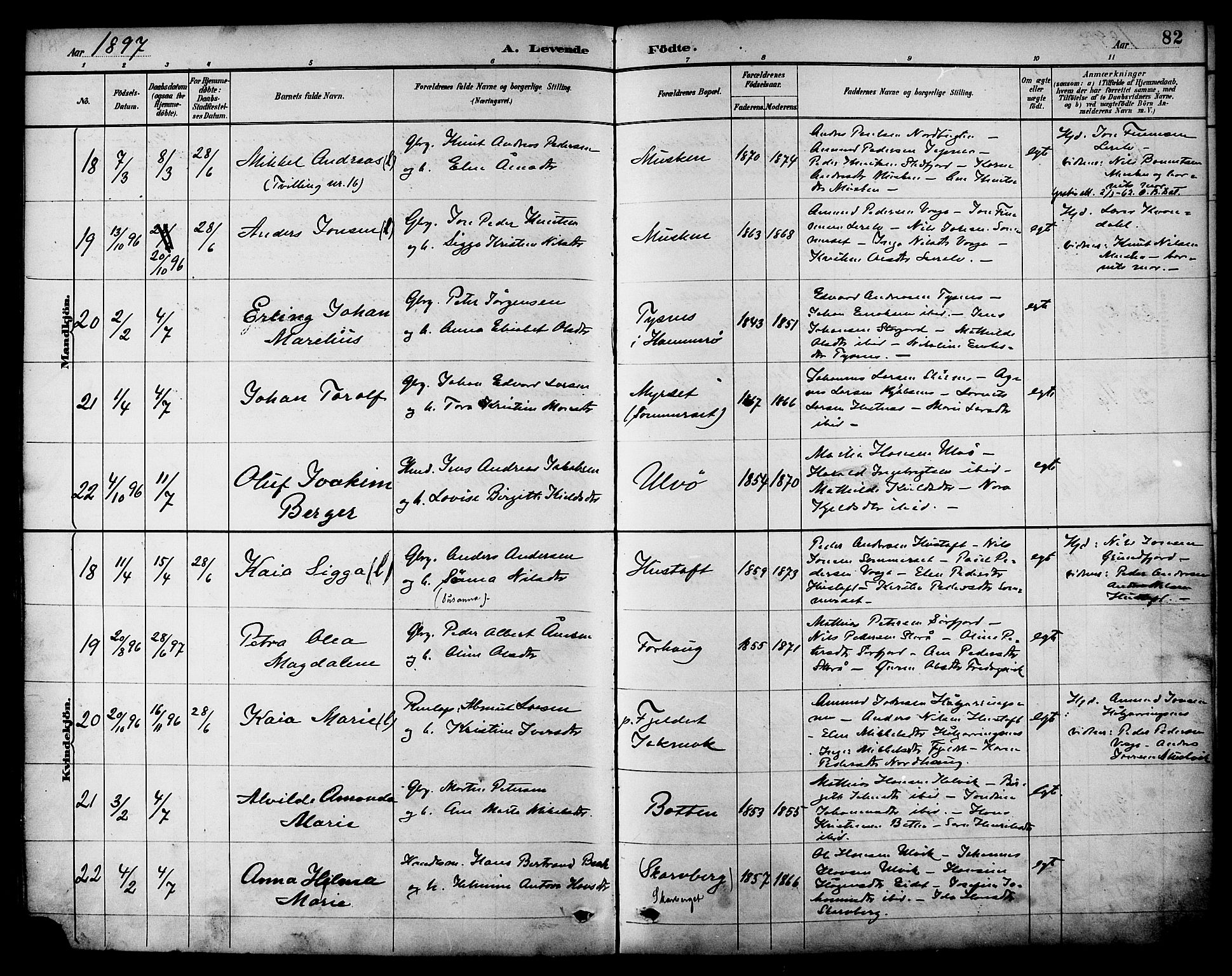 Ministerialprotokoller, klokkerbøker og fødselsregistre - Nordland, AV/SAT-A-1459/861/L0869: Parish register (official) no. 861A04, 1889-1903, p. 82