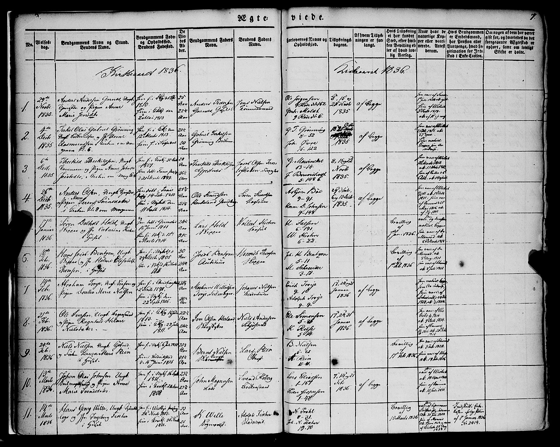 Nykirken Sokneprestembete, SAB/A-77101/H/Haa/L0031: Parish register (official) no. D 1, 1834-1861, p. 7