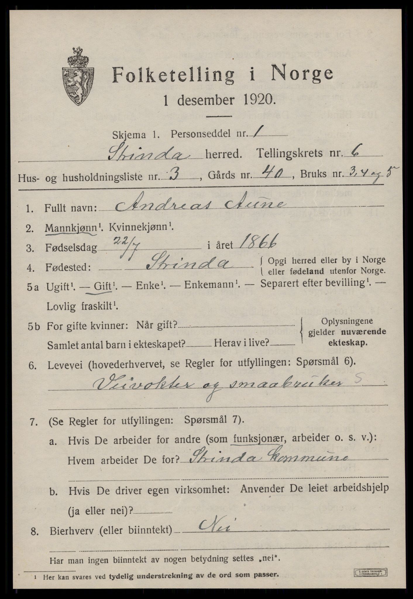 SAT, 1920 census for Strinda, 1920, p. 14466