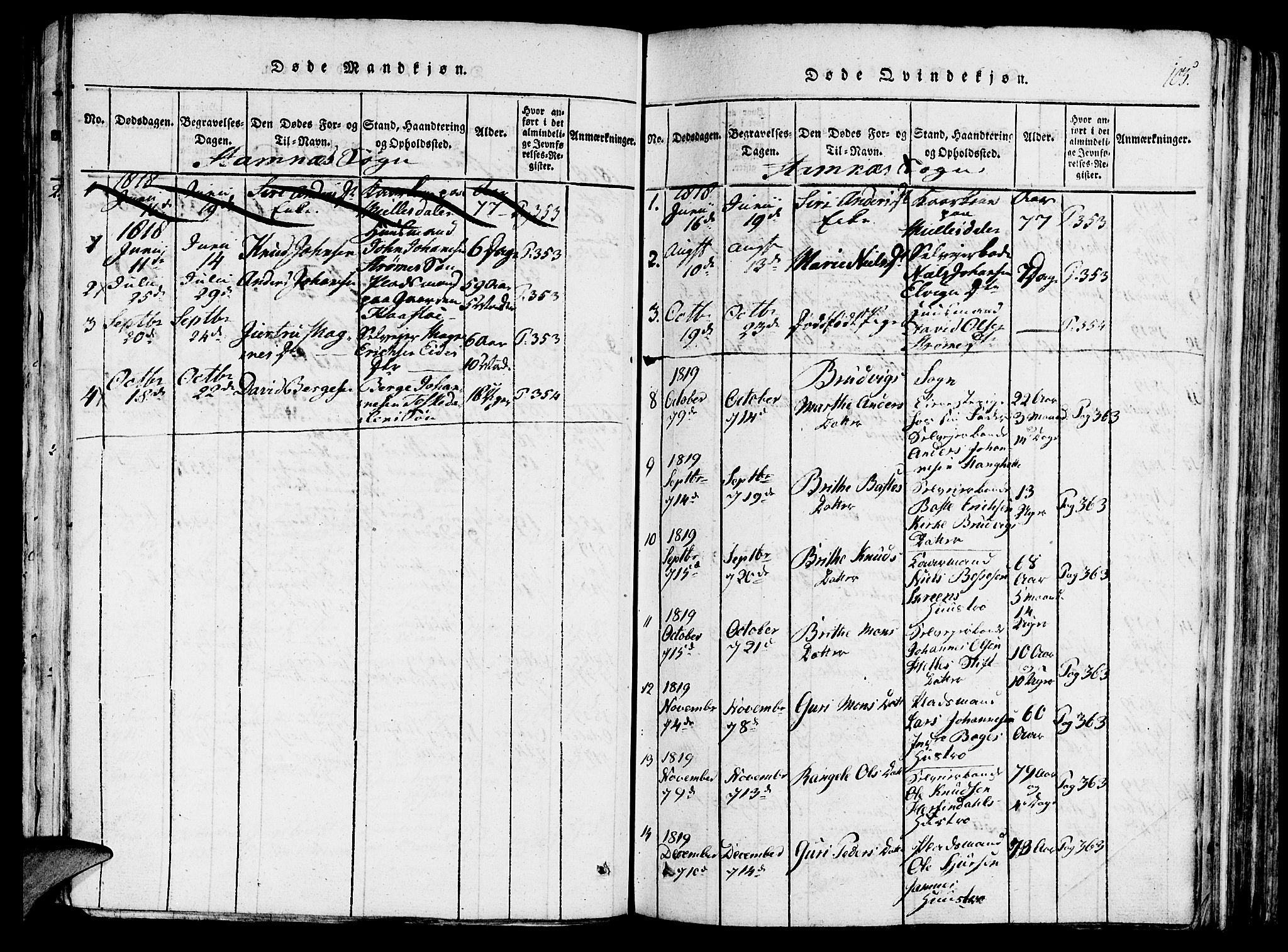 Haus sokneprestembete, AV/SAB-A-75601/H/Haa: Parish register (official) no. A 12, 1816-1821, p. 105