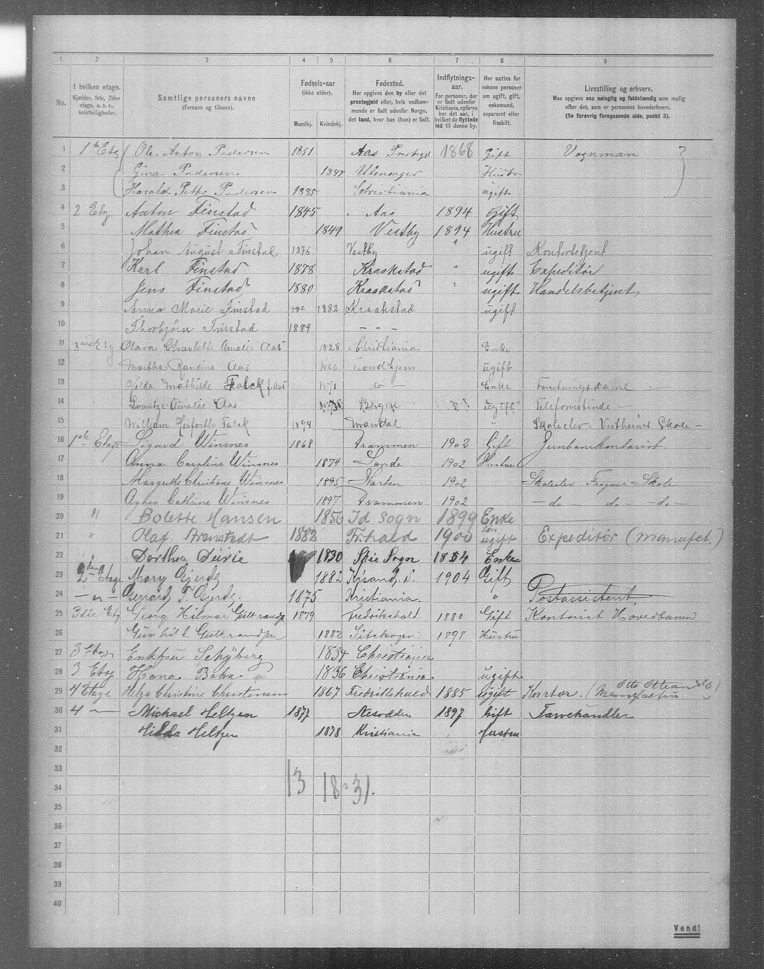 OBA, Municipal Census 1904 for Kristiania, 1904, p. 7117