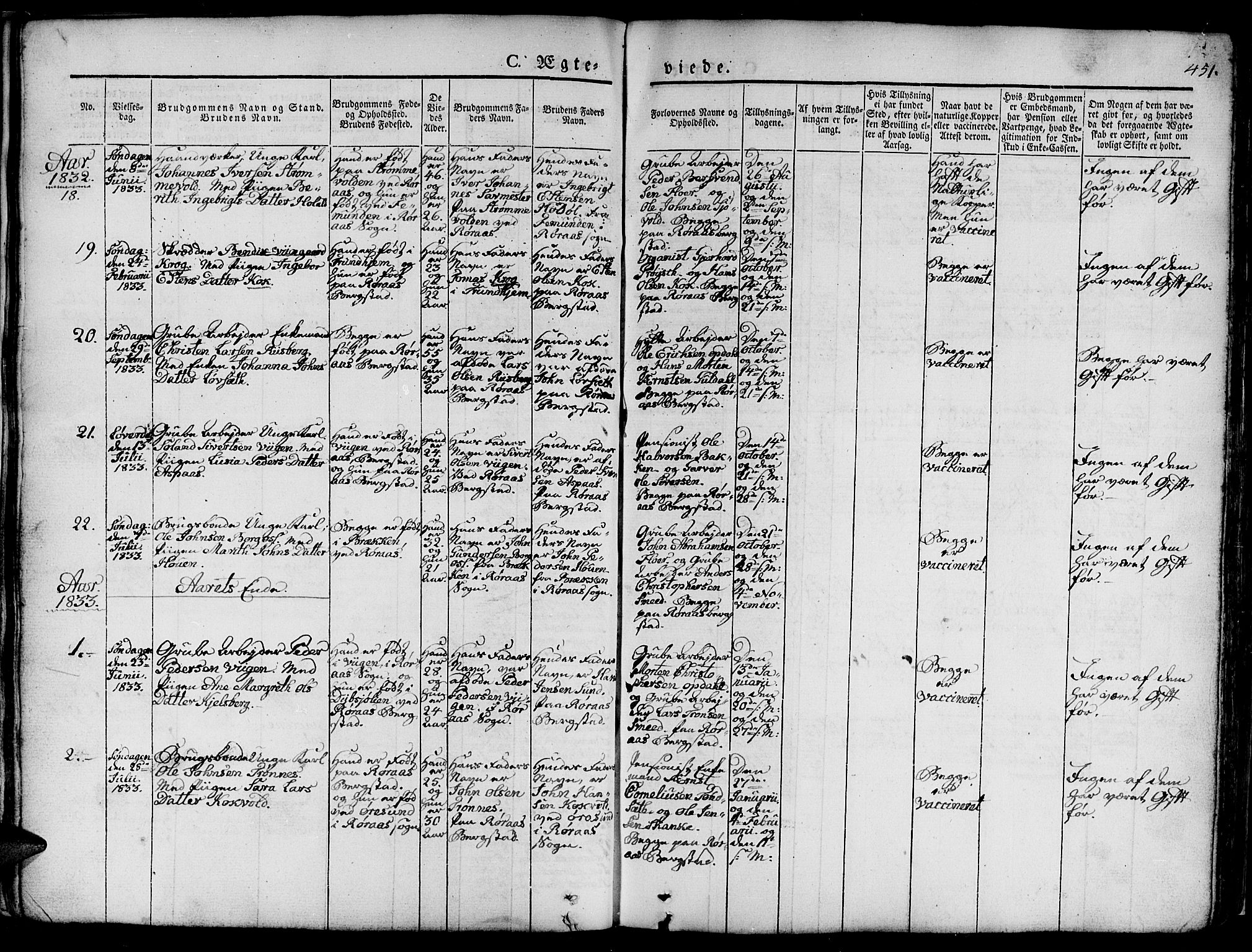 Ministerialprotokoller, klokkerbøker og fødselsregistre - Sør-Trøndelag, SAT/A-1456/681/L0939: Parish register (copy) no. 681C03, 1829-1855, p. 451