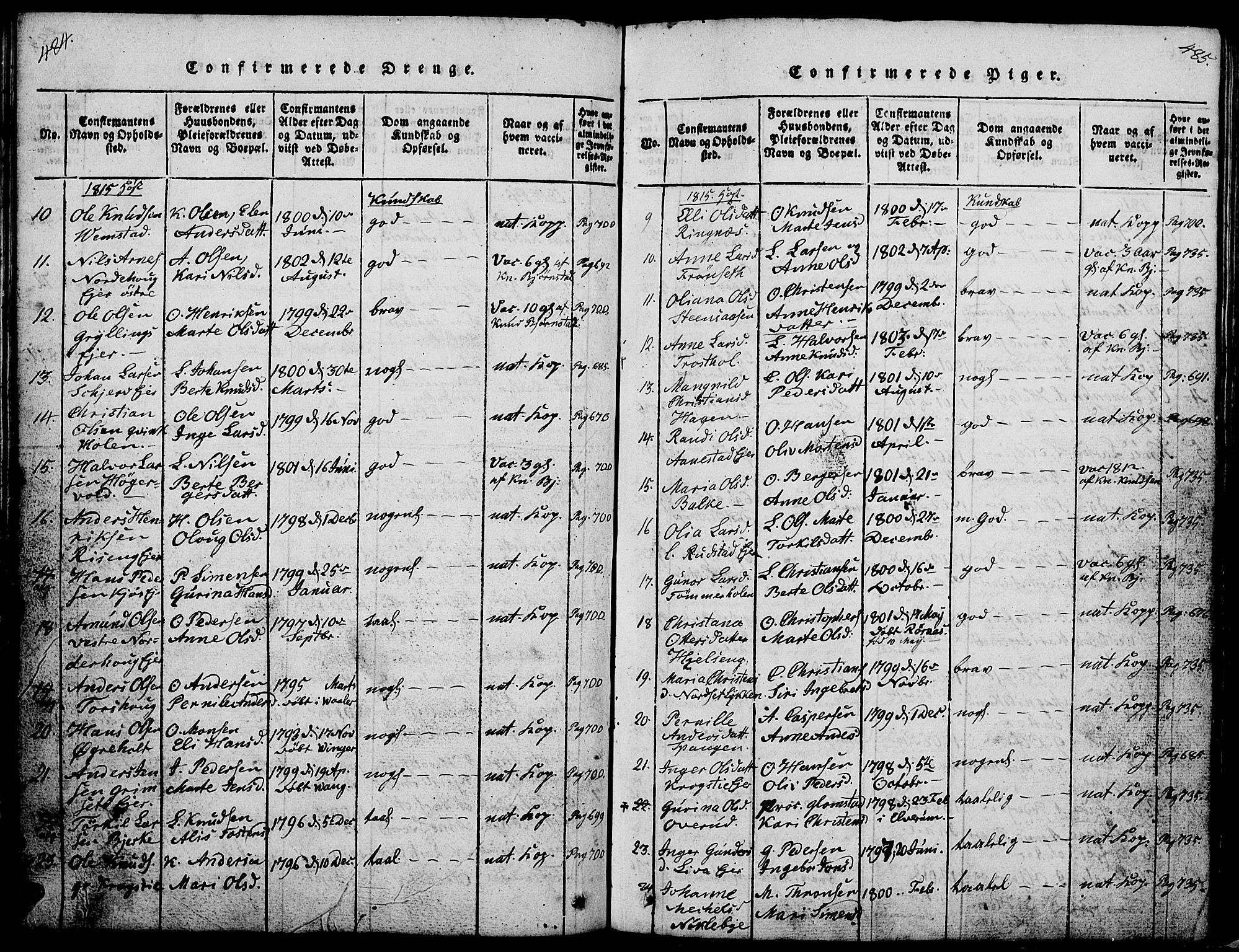 Løten prestekontor, AV/SAH-PREST-022/L/La/L0001: Parish register (copy) no. 1, 1812-1832, p. 484-485