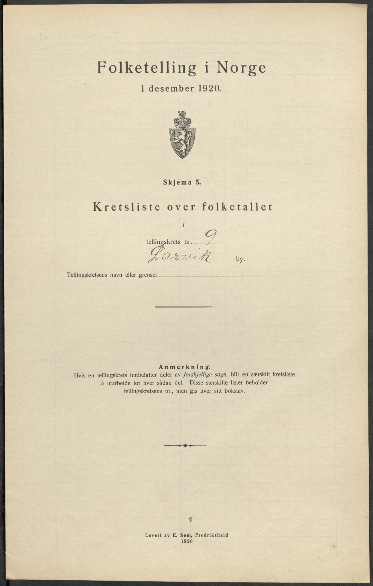 SAKO, 1920 census for Larvik, 1920, p. 52