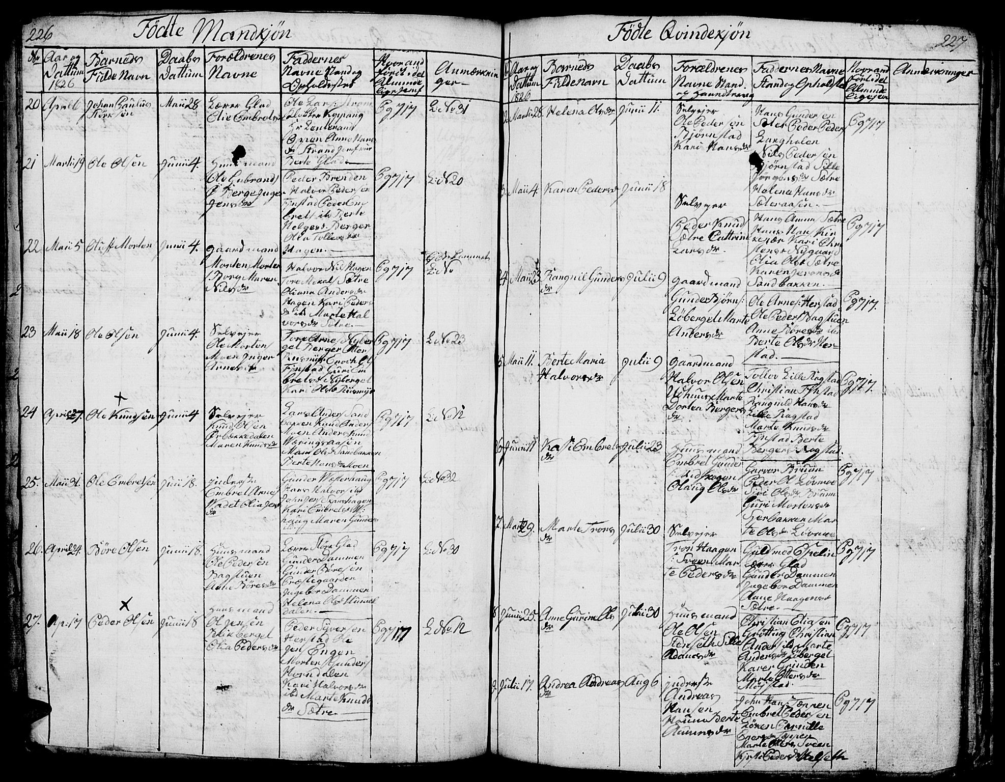 Elverum prestekontor, AV/SAH-PREST-044/H/Ha/Hab/L0001: Parish register (copy) no. 1, 1815-1829, p. 226-227