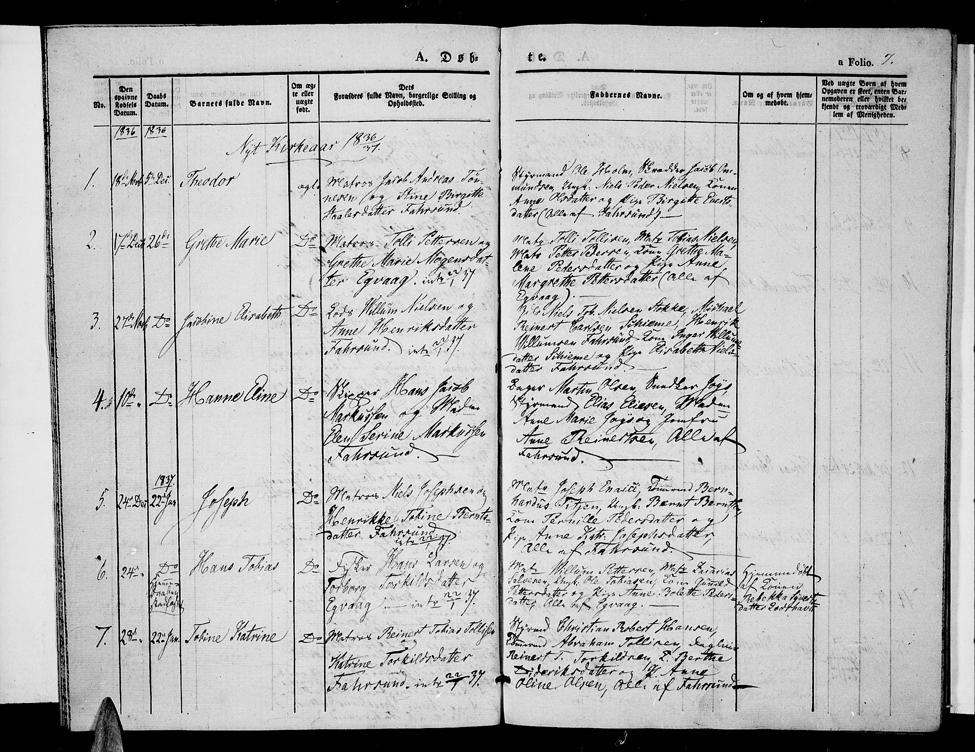 Farsund sokneprestkontor, AV/SAK-1111-0009/F/Fa/L0003: Parish register (official) no. A 3, 1836-1846, p. 7