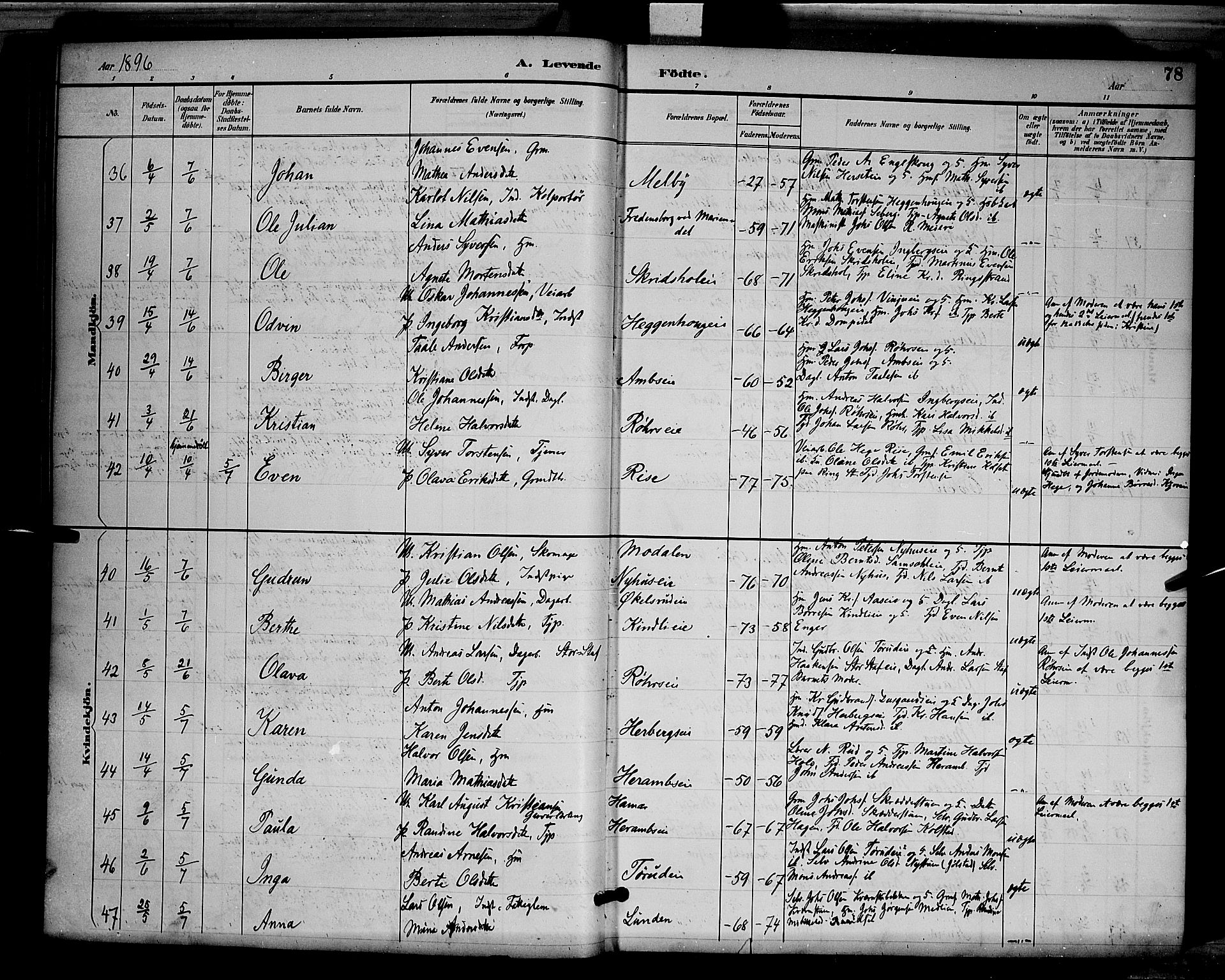 Ringsaker prestekontor, AV/SAH-PREST-014/L/La/L0012: Parish register (copy) no. 12, 1891-1902, p. 78