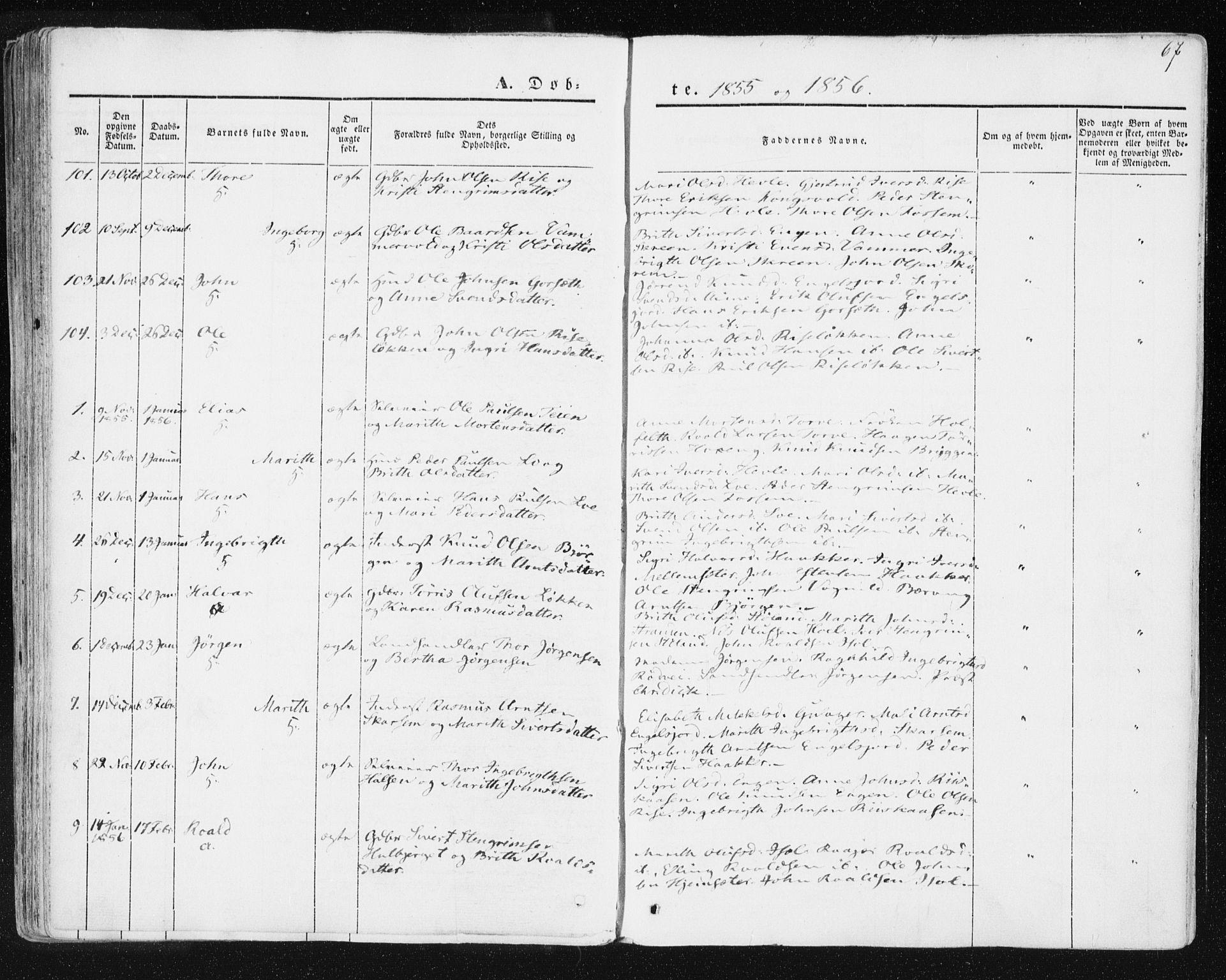 Ministerialprotokoller, klokkerbøker og fødselsregistre - Sør-Trøndelag, SAT/A-1456/678/L0899: Parish register (official) no. 678A08, 1848-1872, p. 67