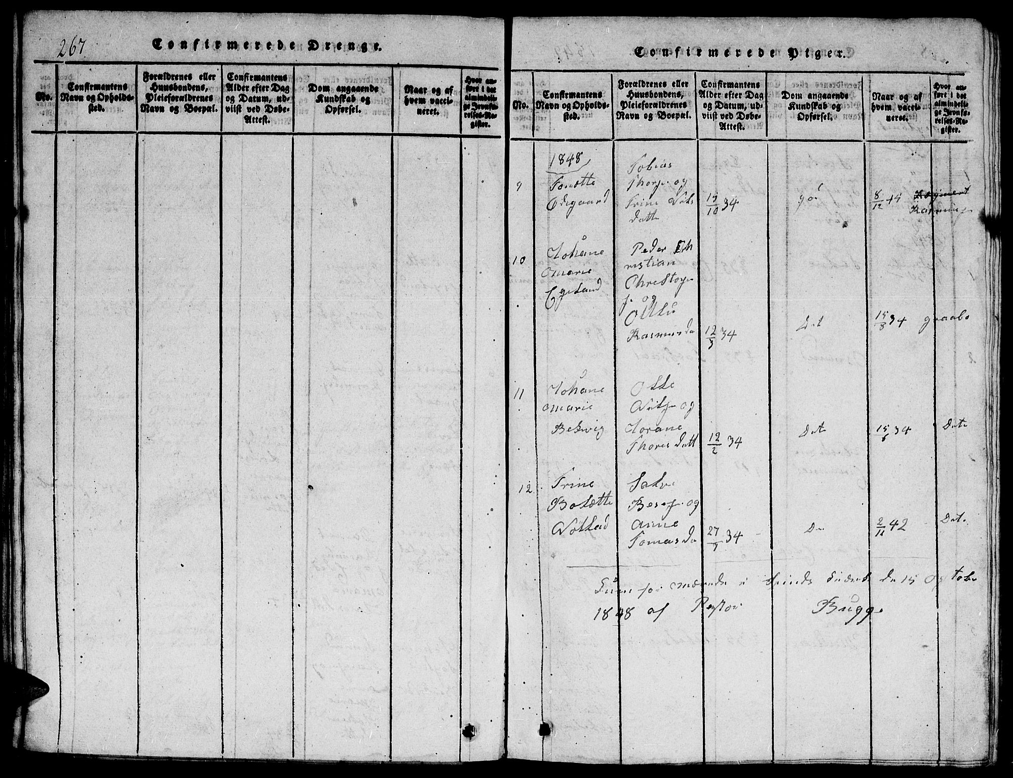 Herad sokneprestkontor, AV/SAK-1111-0018/F/Fb/Fbb/L0001: Parish register (copy) no. B 1, 1815-1852, p. 267