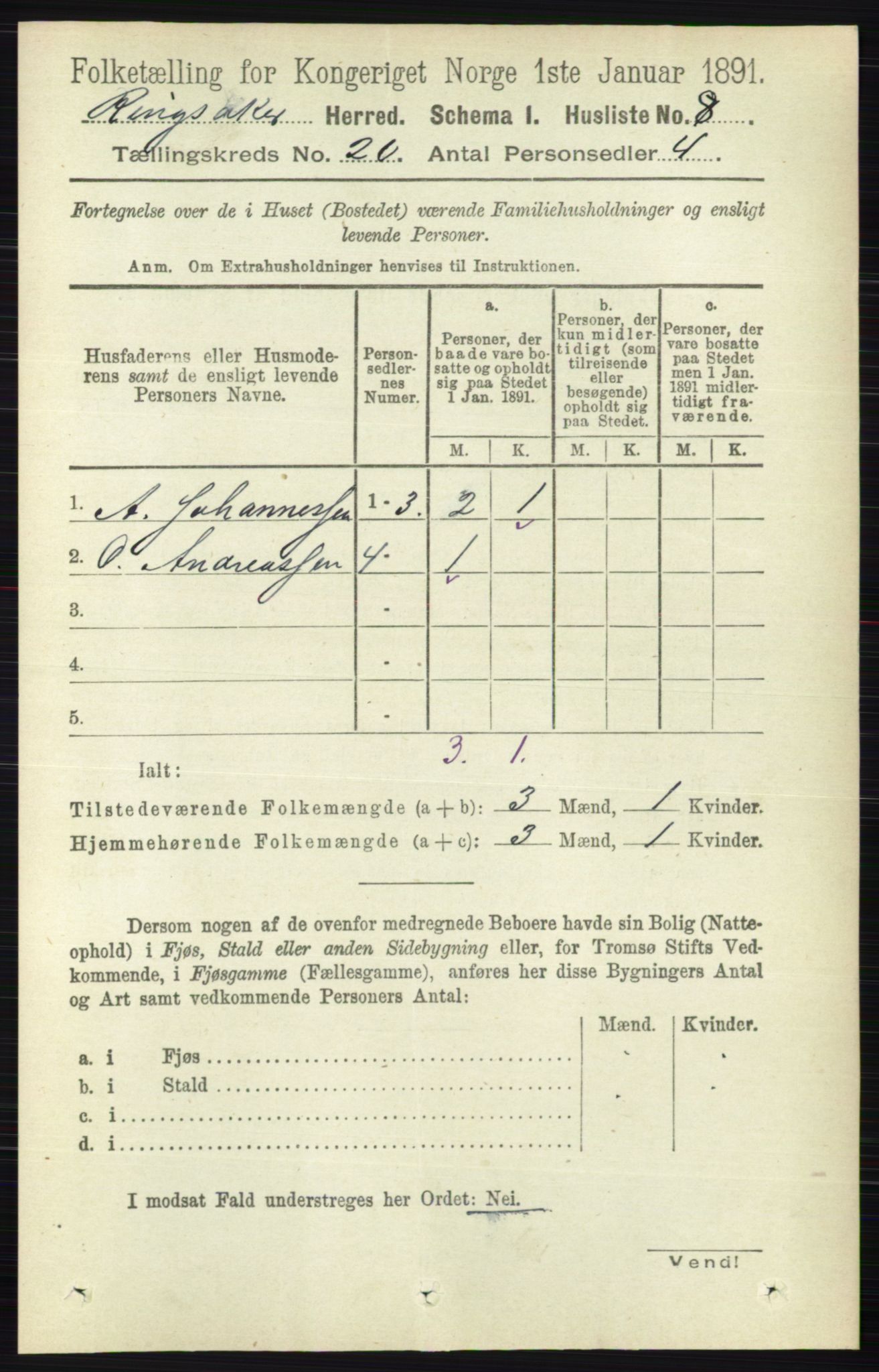 RA, 1891 census for 0412 Ringsaker, 1891, p. 11022