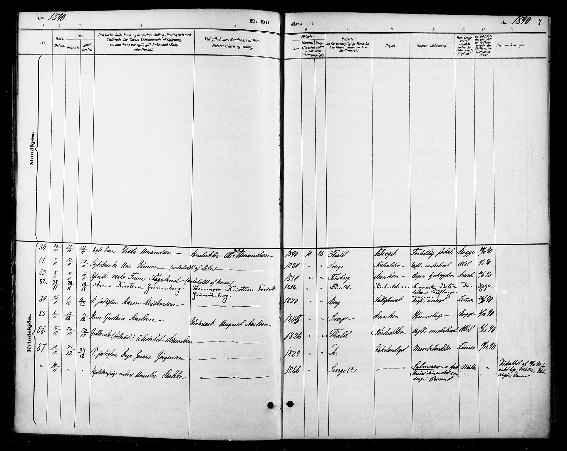 Halden prestekontor Kirkebøker, SAO/A-10909/F/Fa/L0014: Parish register (official) no. I 14, 1890-1906, p. 7