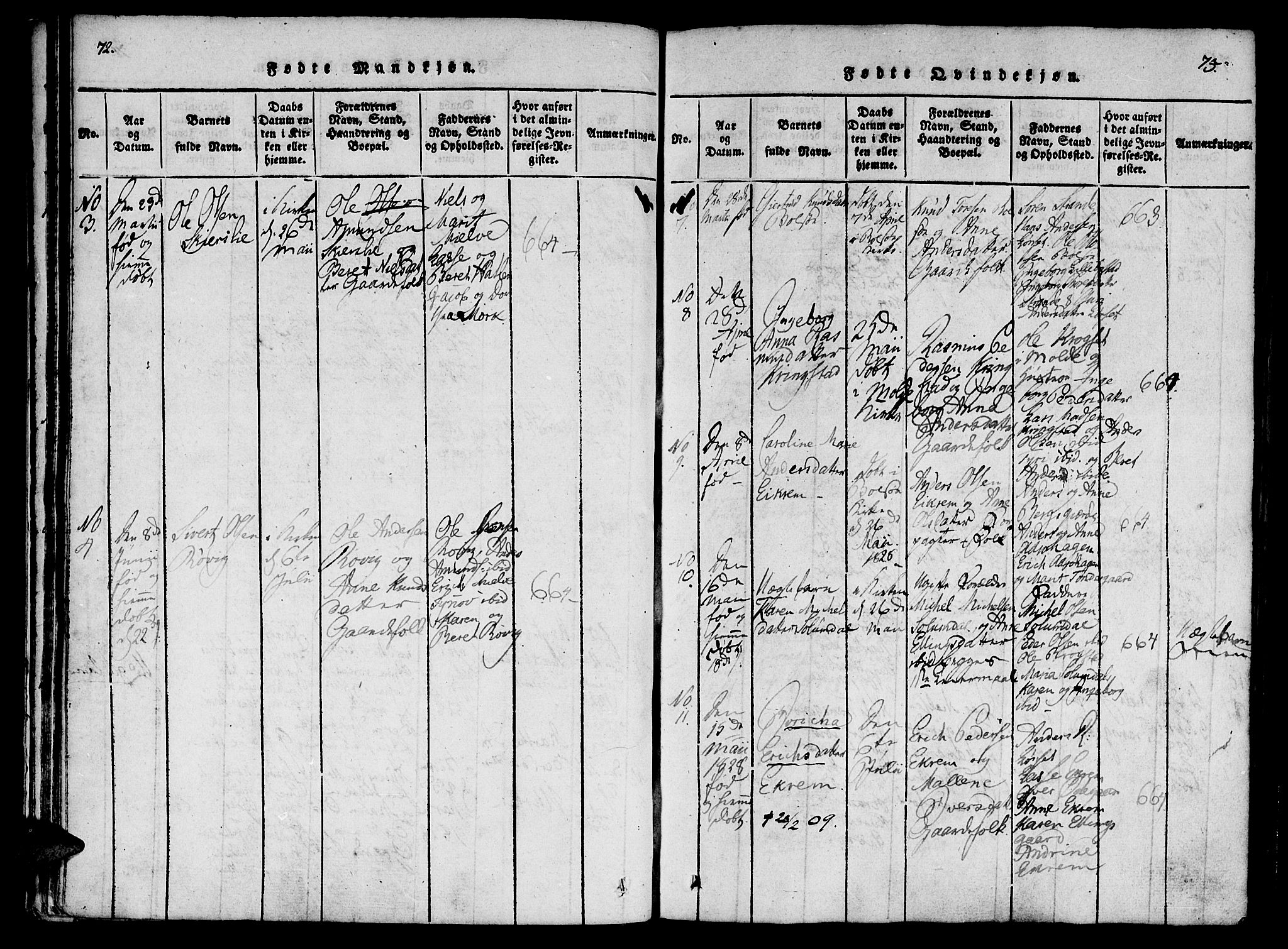 Ministerialprotokoller, klokkerbøker og fødselsregistre - Møre og Romsdal, SAT/A-1454/555/L0652: Parish register (official) no. 555A03, 1817-1843, p. 72-73