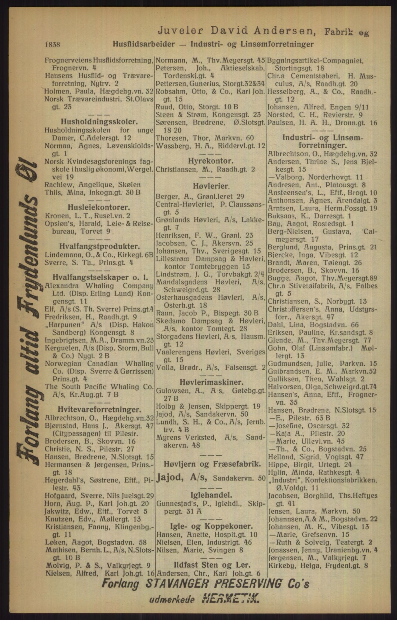 Kristiania/Oslo adressebok, PUBL/-, 1915, p. 1838