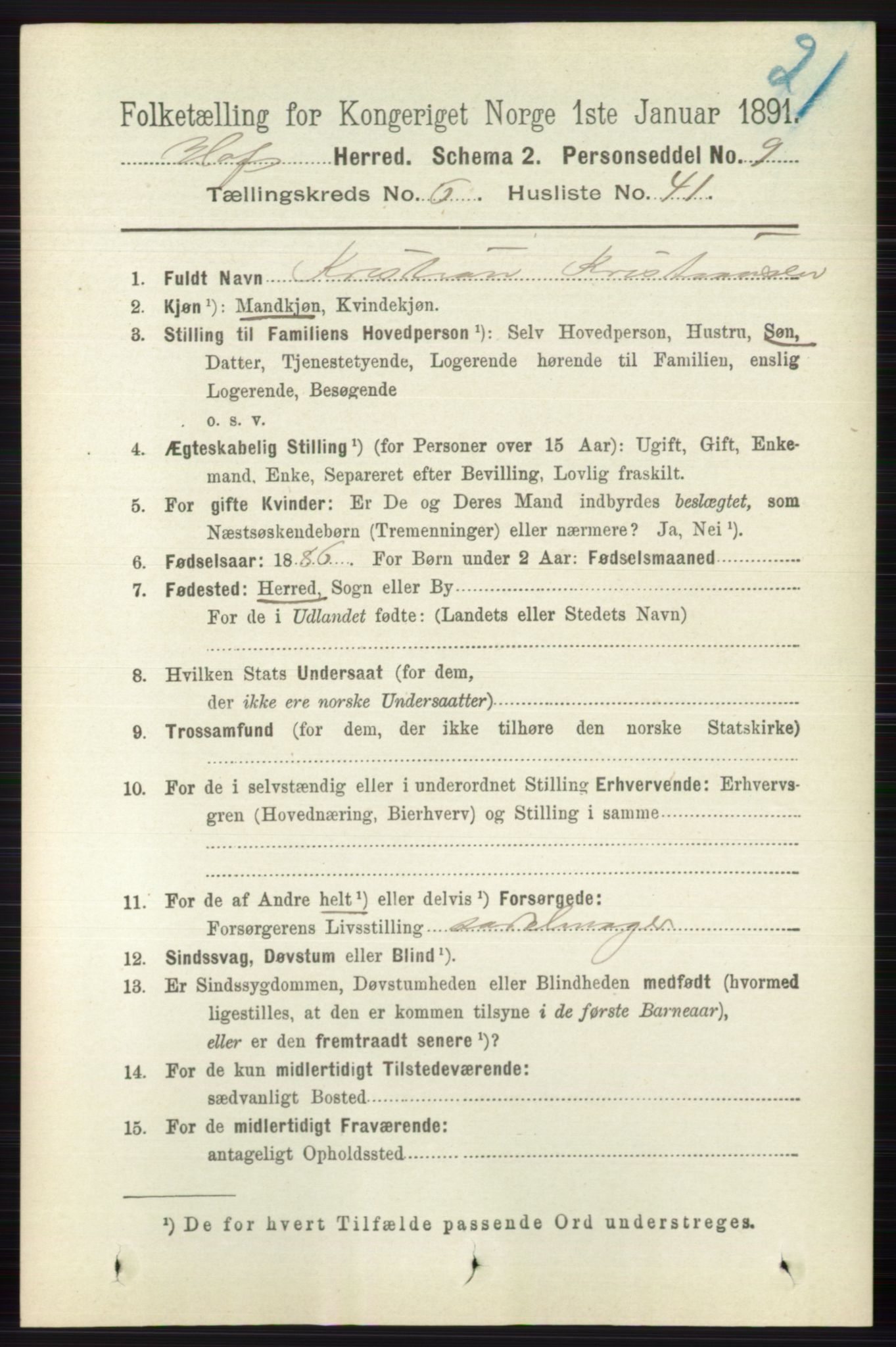 RA, 1891 census for 0714 Hof, 1891, p. 2041