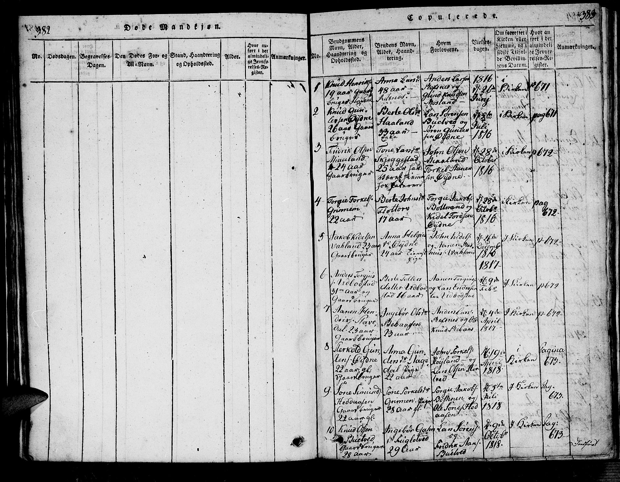 Bjelland sokneprestkontor, SAK/1111-0005/F/Fa/Fac/L0001: Parish register (official) no. A 1, 1815-1866, p. 382-383