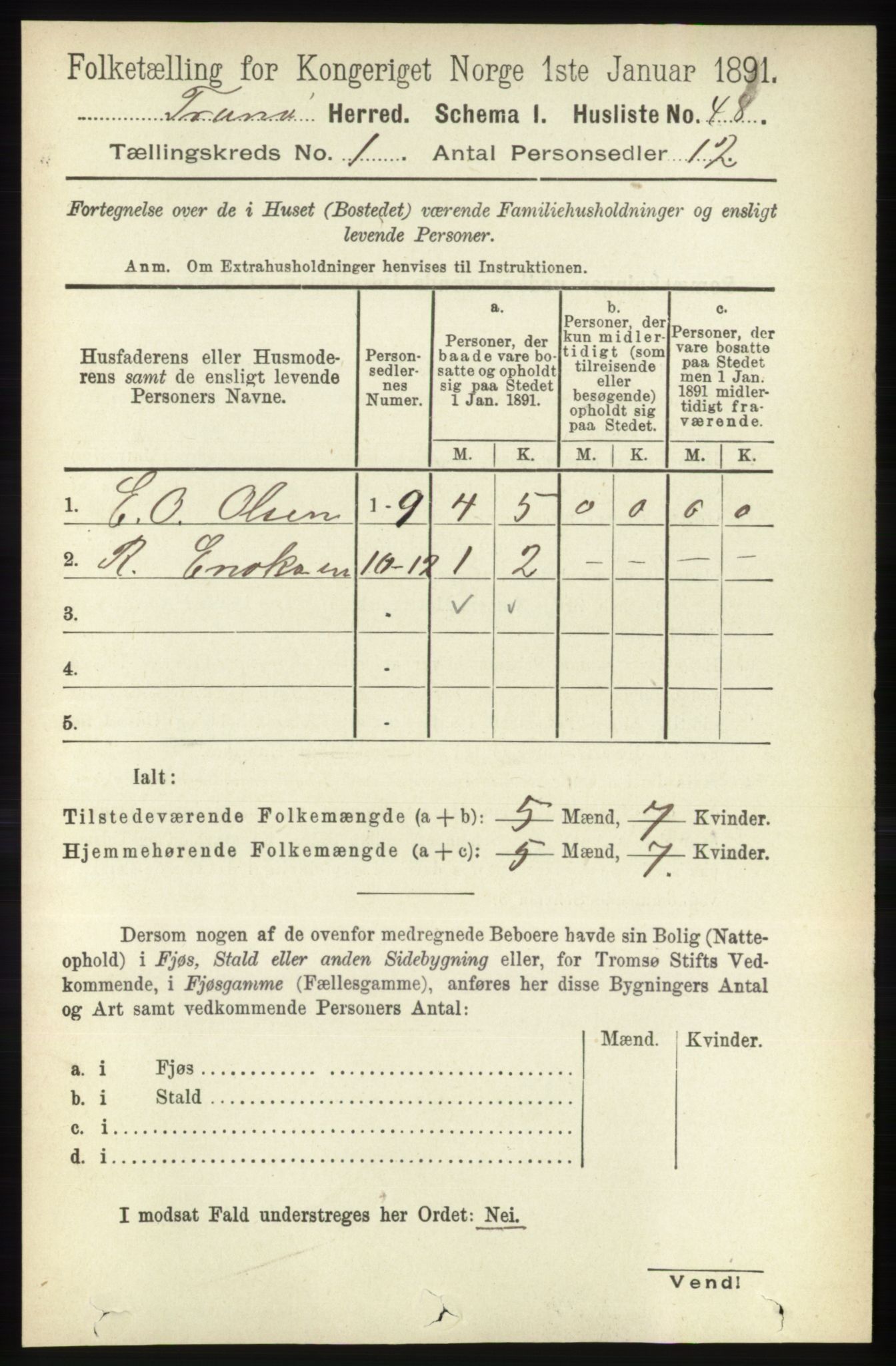 RA, 1891 census for 1927 Tranøy, 1891, p. 63