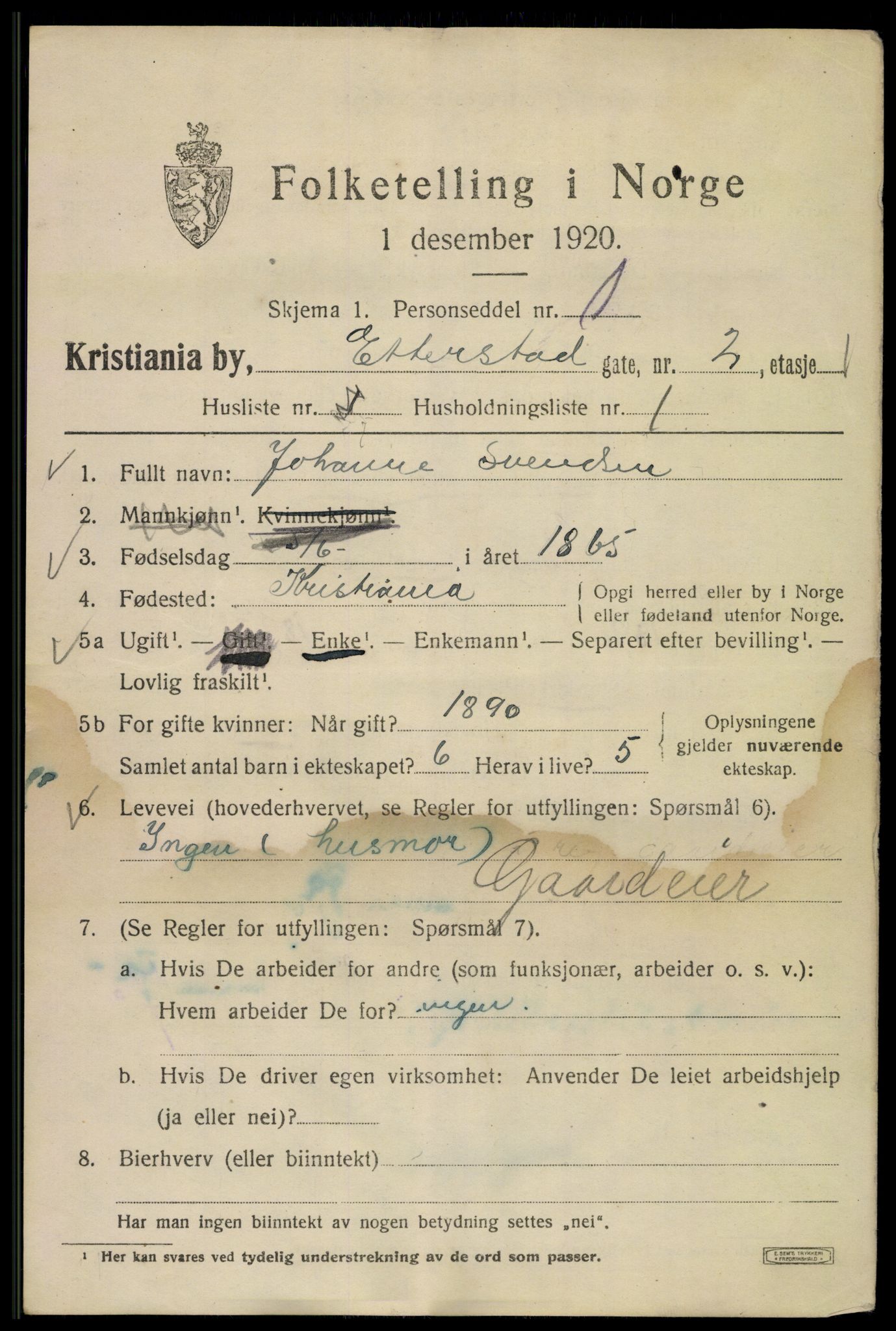 SAO, 1920 census for Kristiania, 1920, p. 223027
