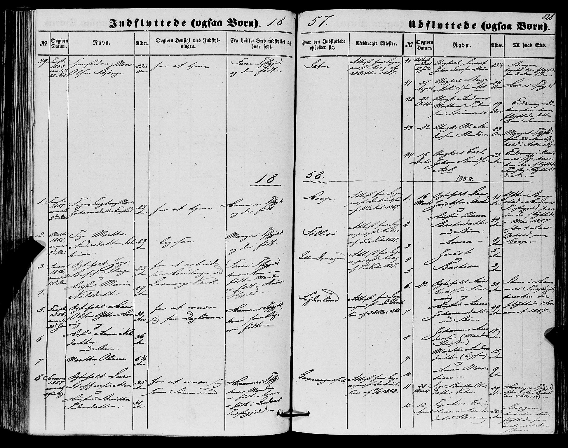 Askøy Sokneprestembete, SAB/A-74101/H/Ha/Haa/Haaa/L0012: Parish register (official) no. A 12, 1855-1877, p. 128