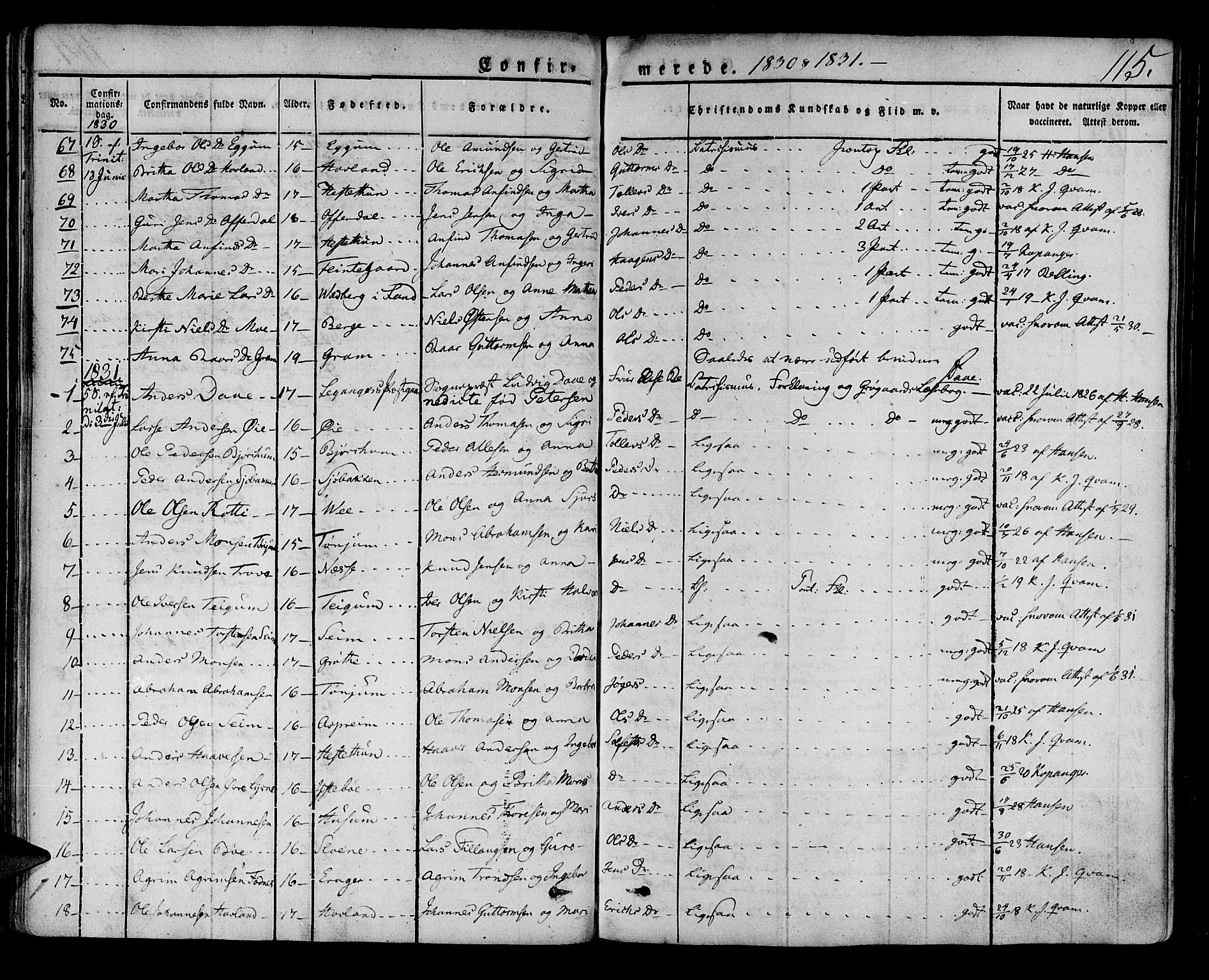 Lærdal sokneprestembete, SAB/A-81201: Parish register (official) no. A 5, 1822-1834, p. 115