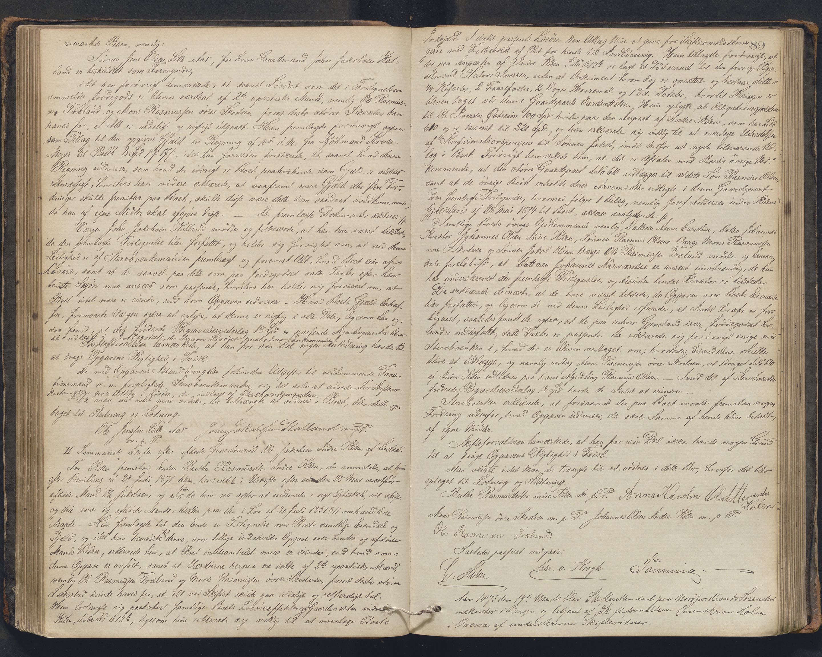 Nordhordland sorenskrivar, AV/SAB-A-2901/1/H/Hc/L0002: Skifteforhandlingsprotokollar, 1871-1878, p. 89