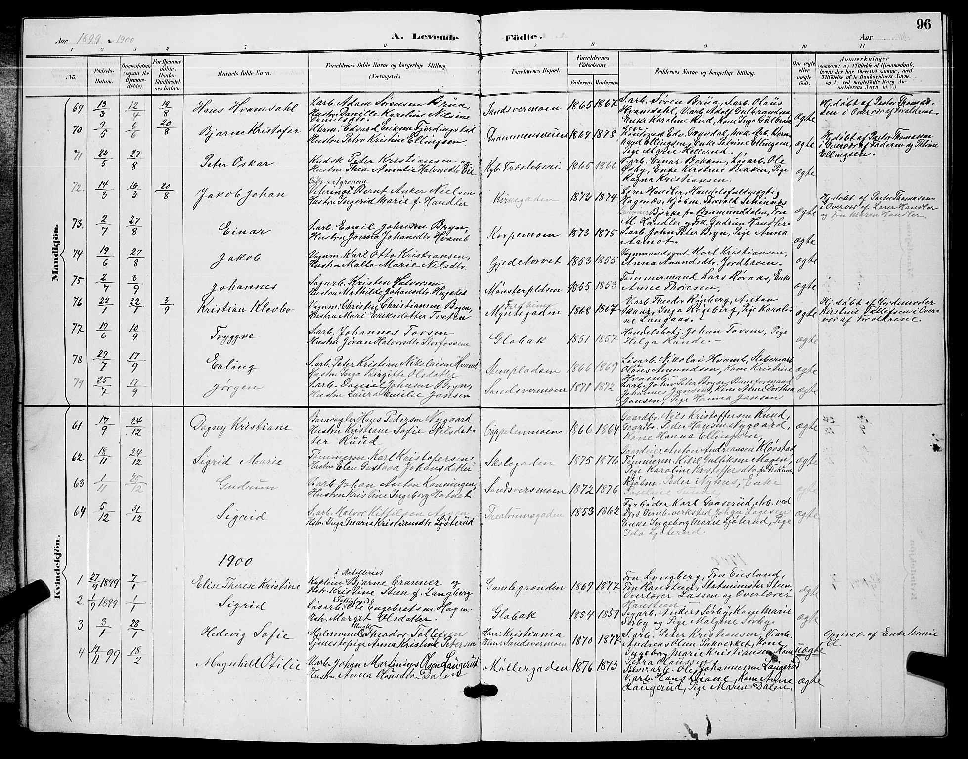 Kongsberg kirkebøker, AV/SAKO-A-22/G/Ga/L0006: Parish register (copy) no. 6, 1890-1901, p. 96