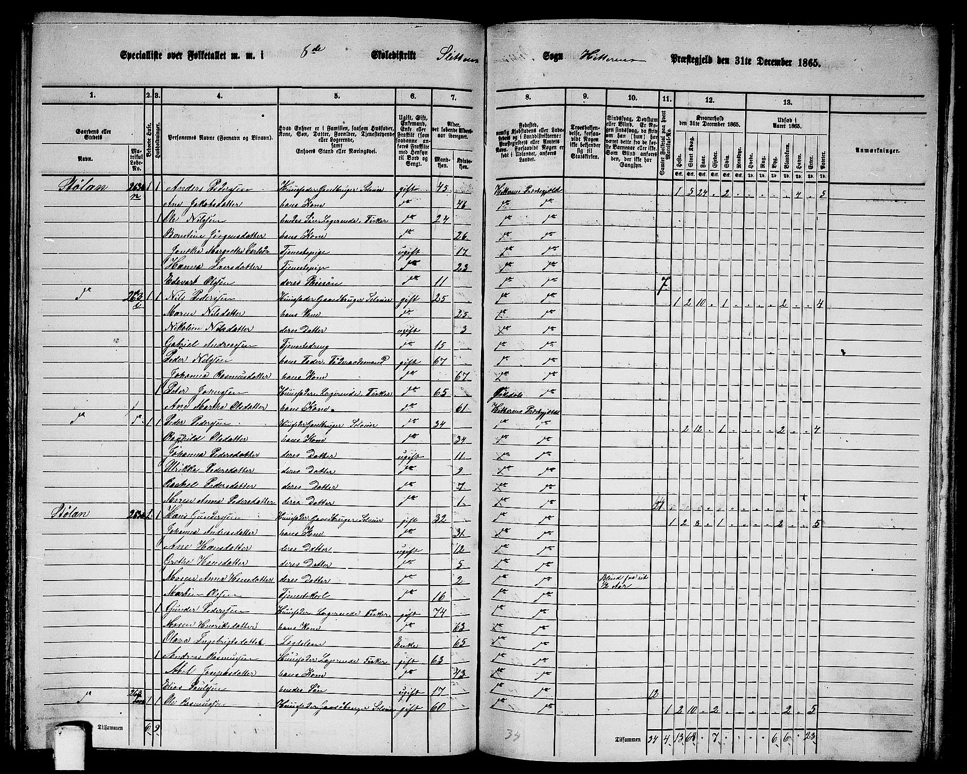 RA, 1865 census for Hitra, 1865, p. 200