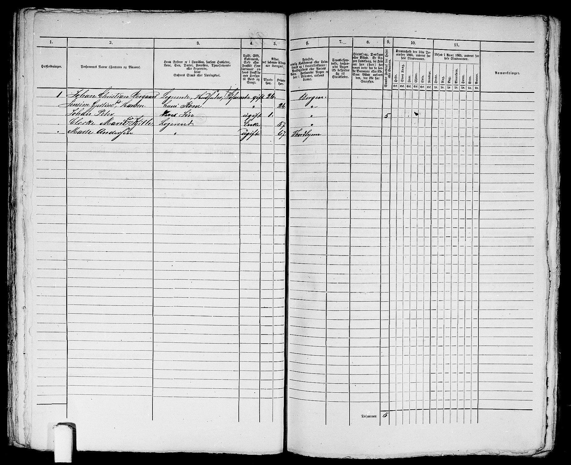 RA, 1865 census for Bergen, 1865, p. 89