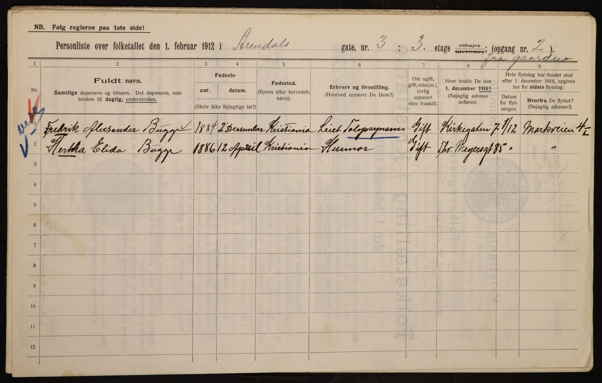 OBA, Municipal Census 1912 for Kristiania, 1912, p. 1896