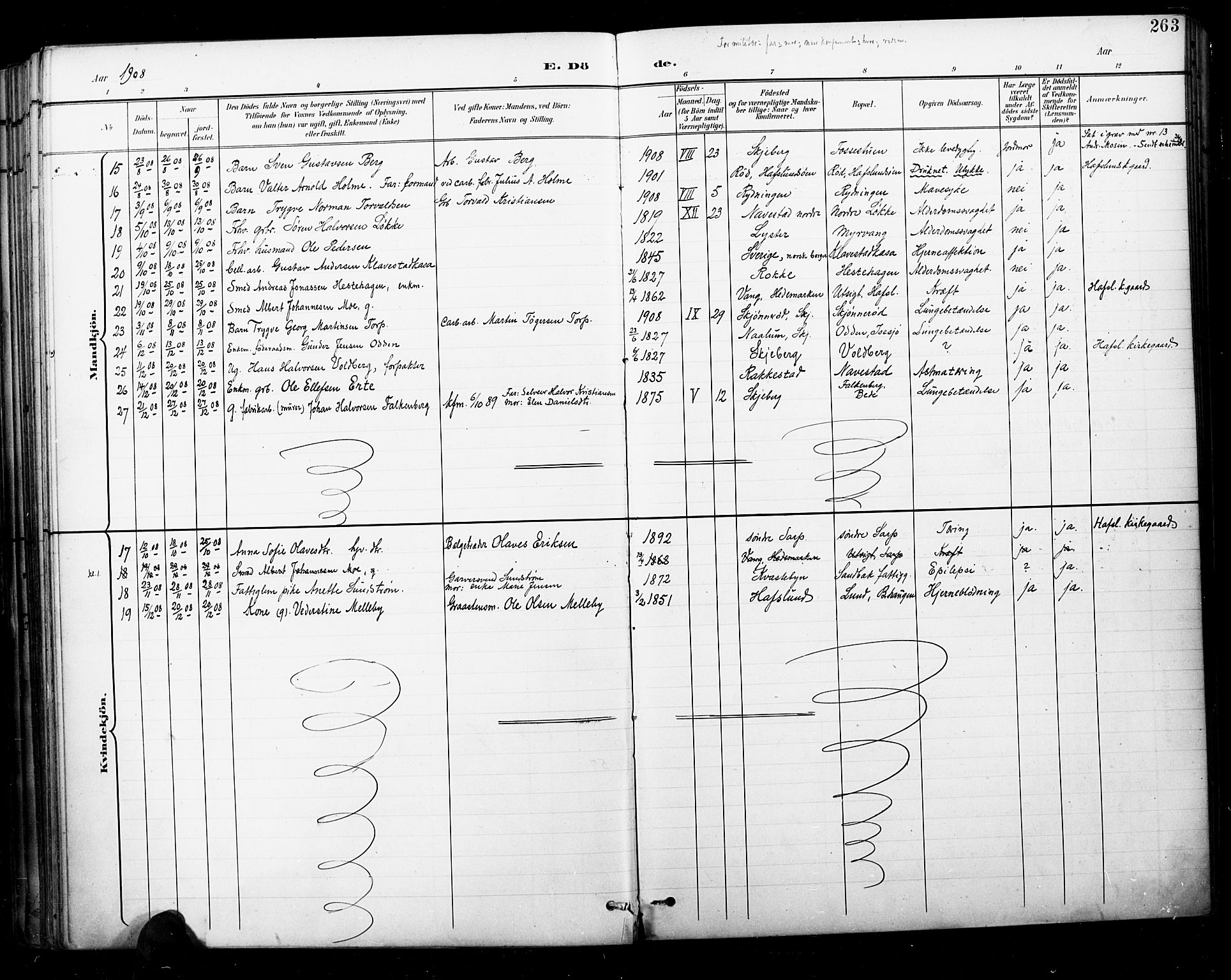 Skjeberg prestekontor Kirkebøker, AV/SAO-A-10923/F/Fa/L0010: Parish register (official) no. I 10, 1898-1911, p. 263