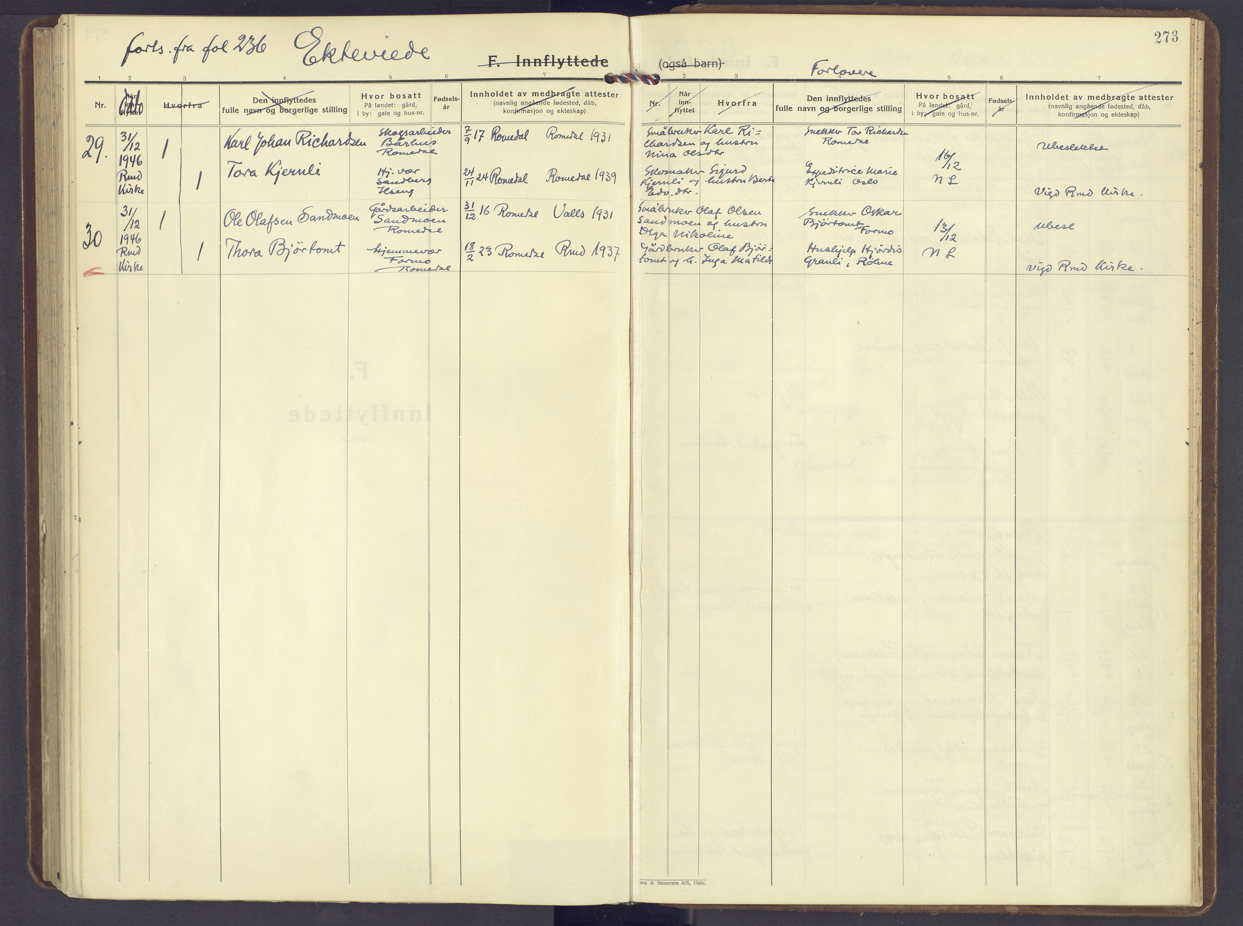 Romedal prestekontor, SAH/PREST-004/K/L0014: Parish register (official) no. 14, 1936-1949, p. 273