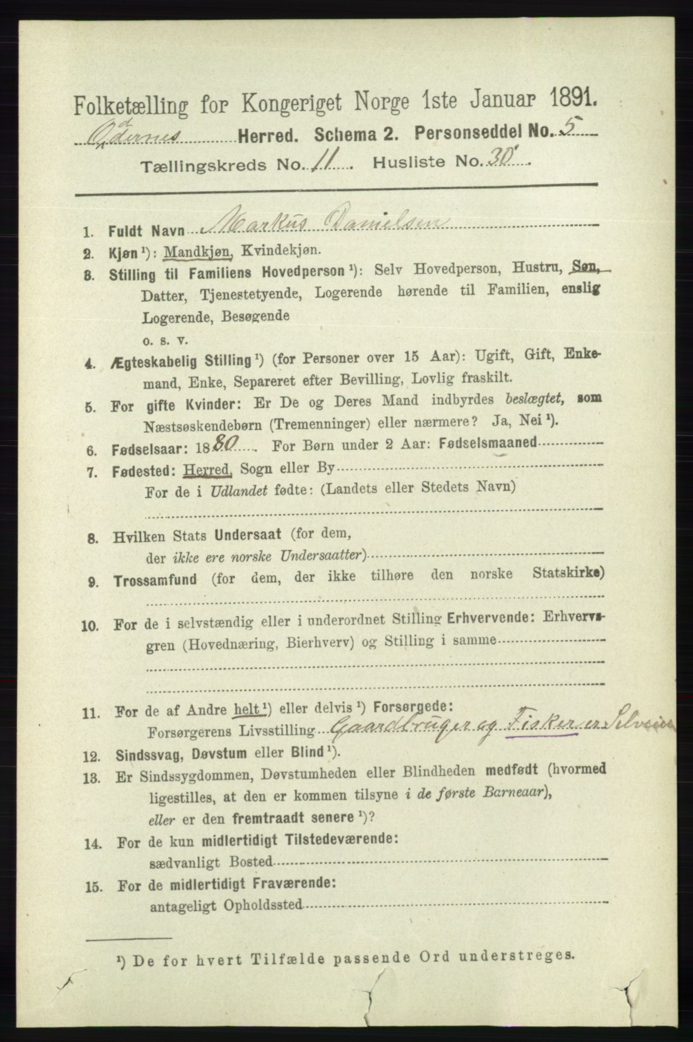 RA, 1891 census for 1012 Oddernes, 1891, p. 4302