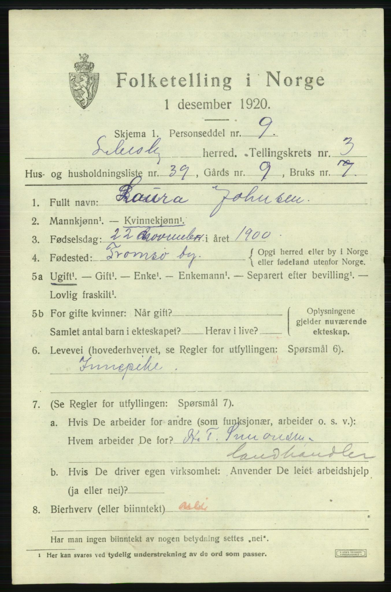 SATØ, 1920 census for Lebesby, 1920, p. 1627