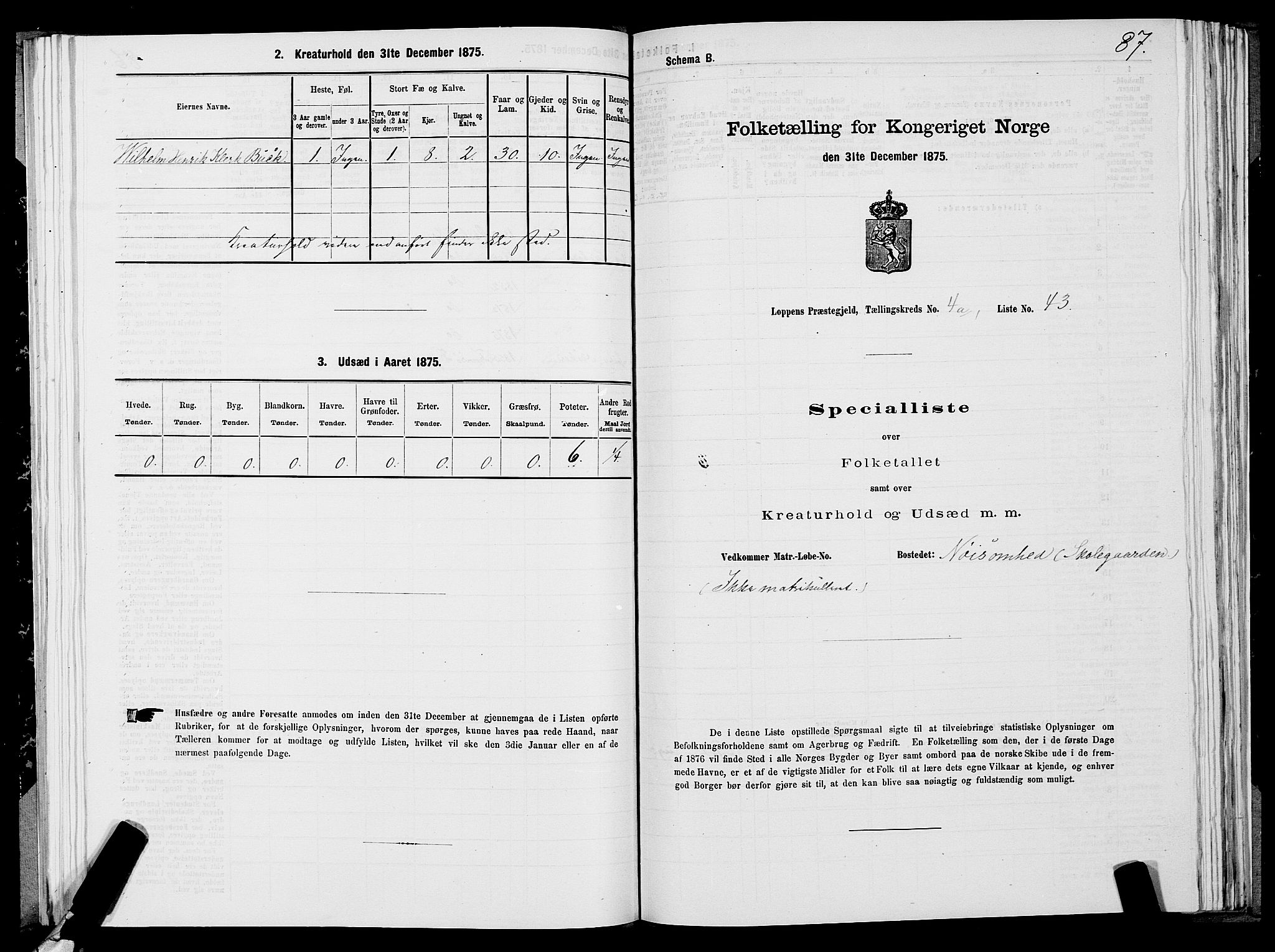 SATØ, 1875 census for 2014P Loppa, 1875, p. 2087