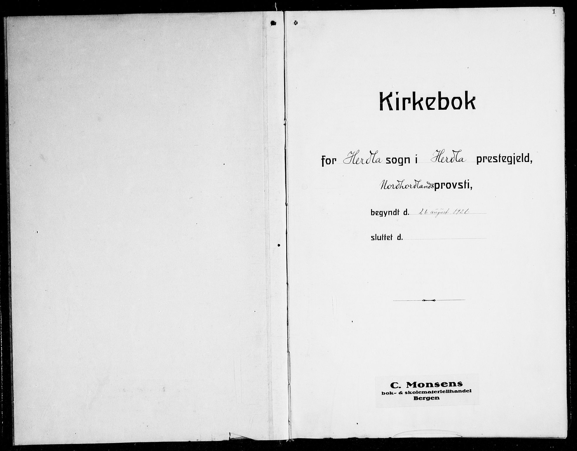 Herdla Sokneprestembete, AV/SAB-A-75701/H/Hab: Parish register (copy) no. C 3, 1926-1940, p. 1