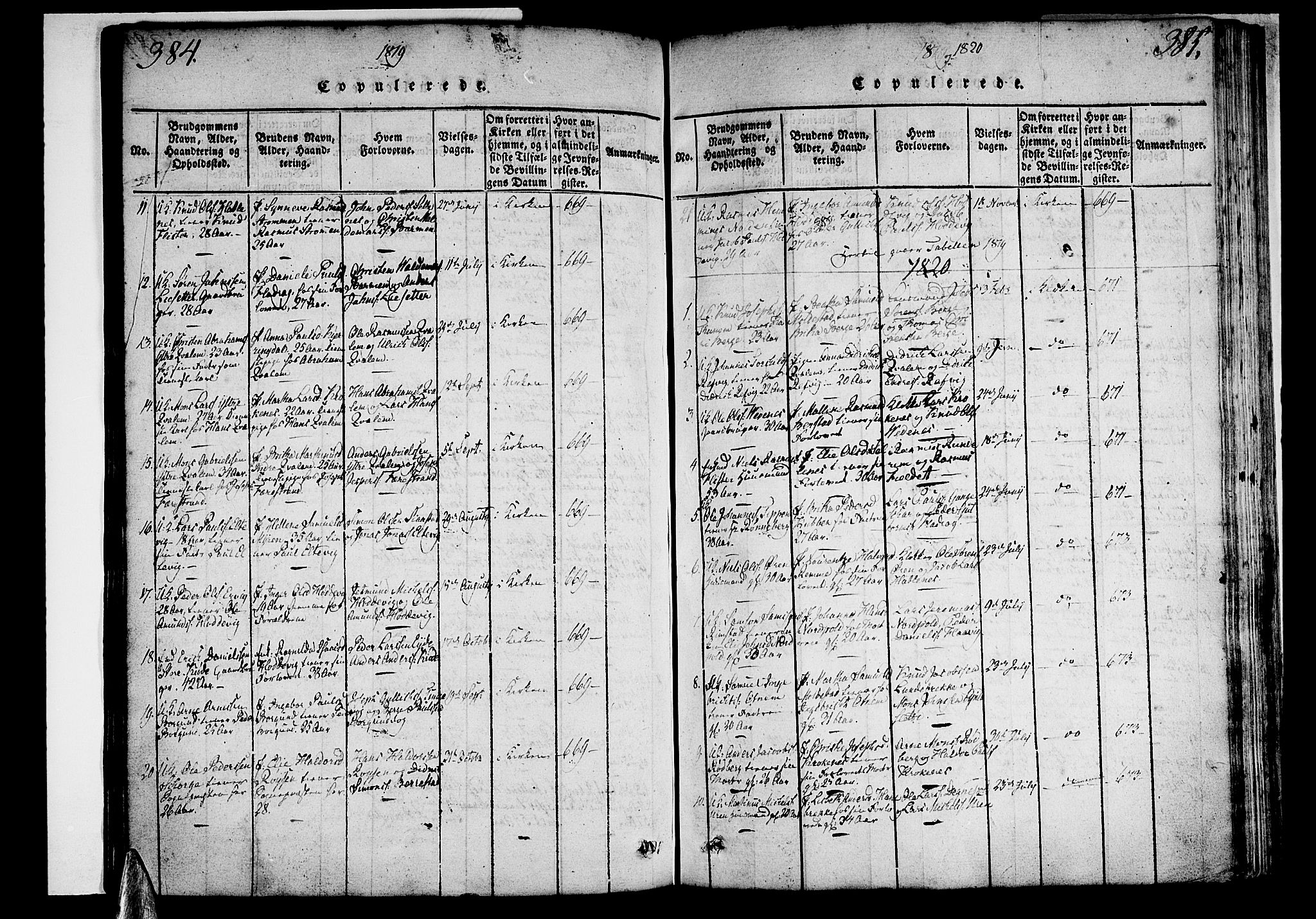 Selje sokneprestembete, SAB/A-99938/H/Ha/Haa/Haaa: Parish register (official) no. A 8, 1816-1828, p. 384-385